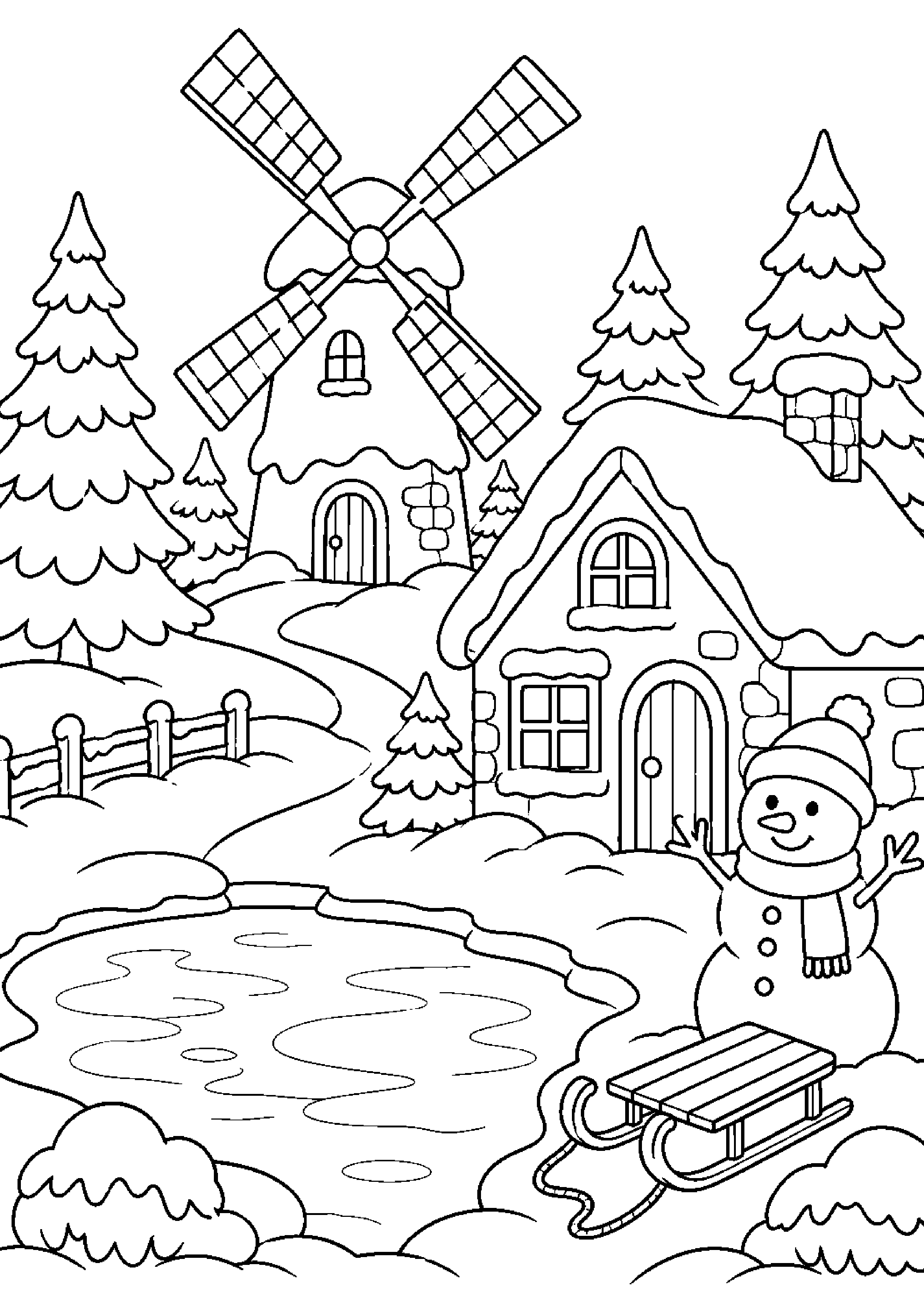 Coloriage moulin à imprimer – dessin n°7