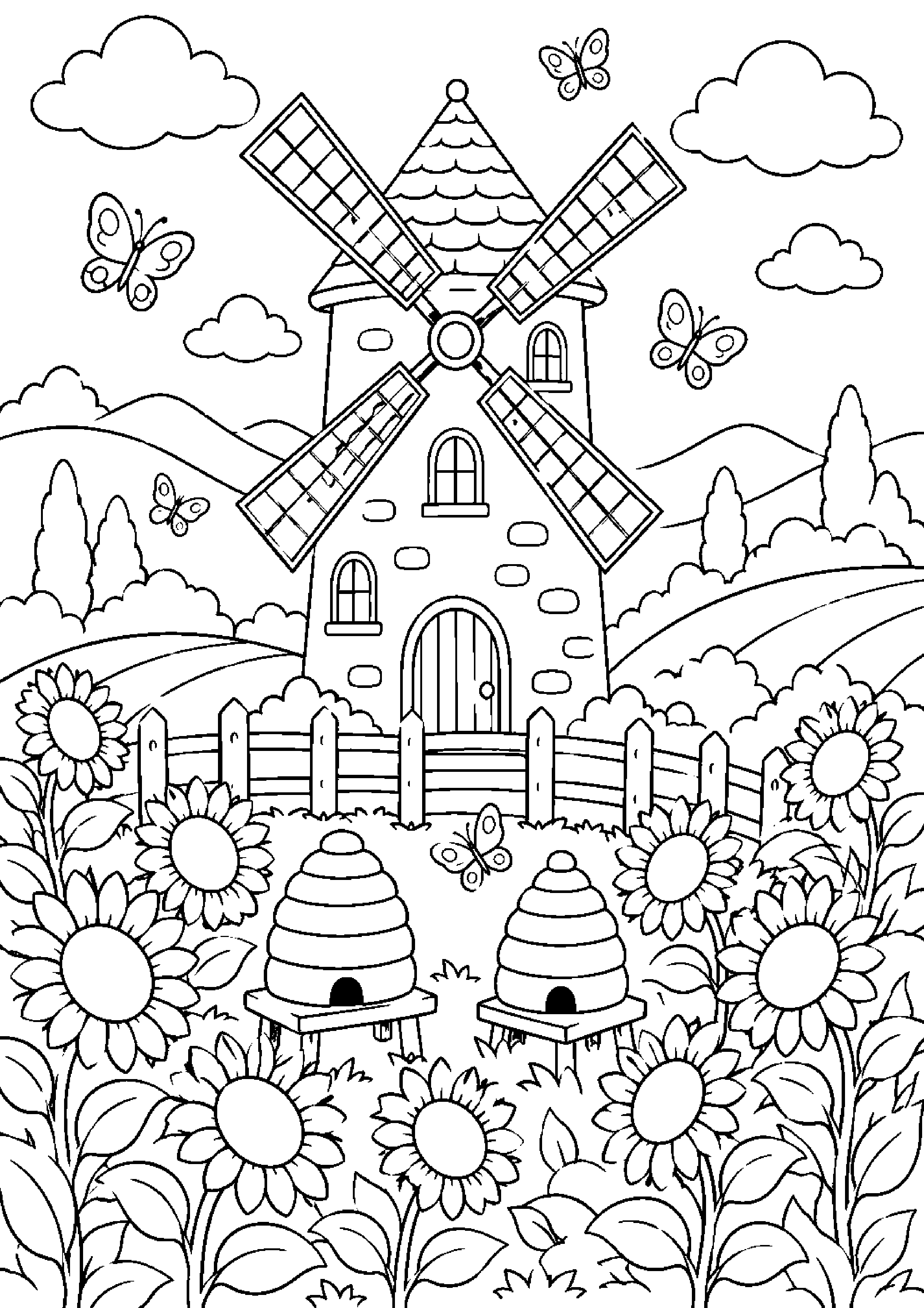 Coloriage moulin à imprimer – dessin n°9
