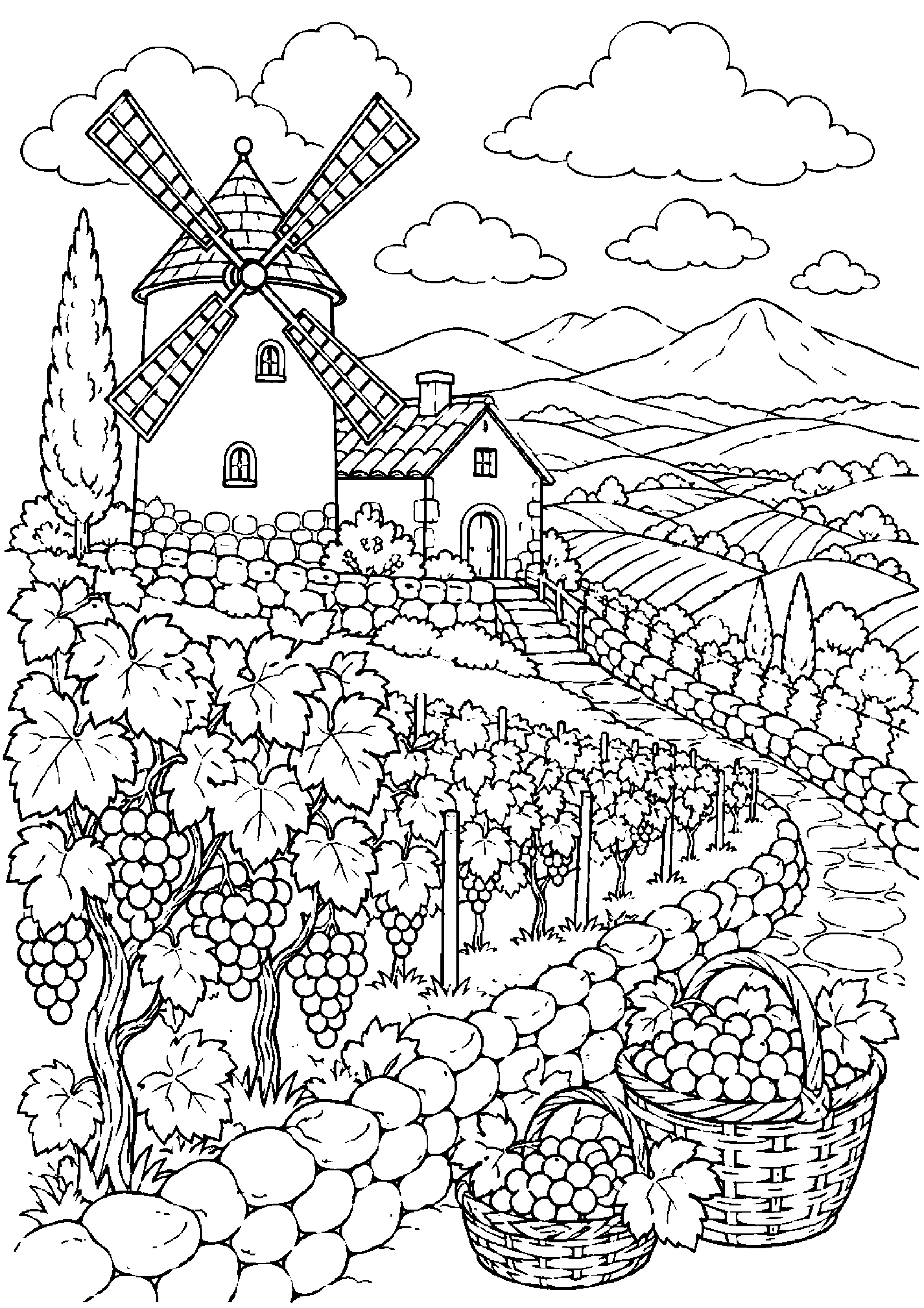 Coloriage moulin à imprimer – dessin n°13