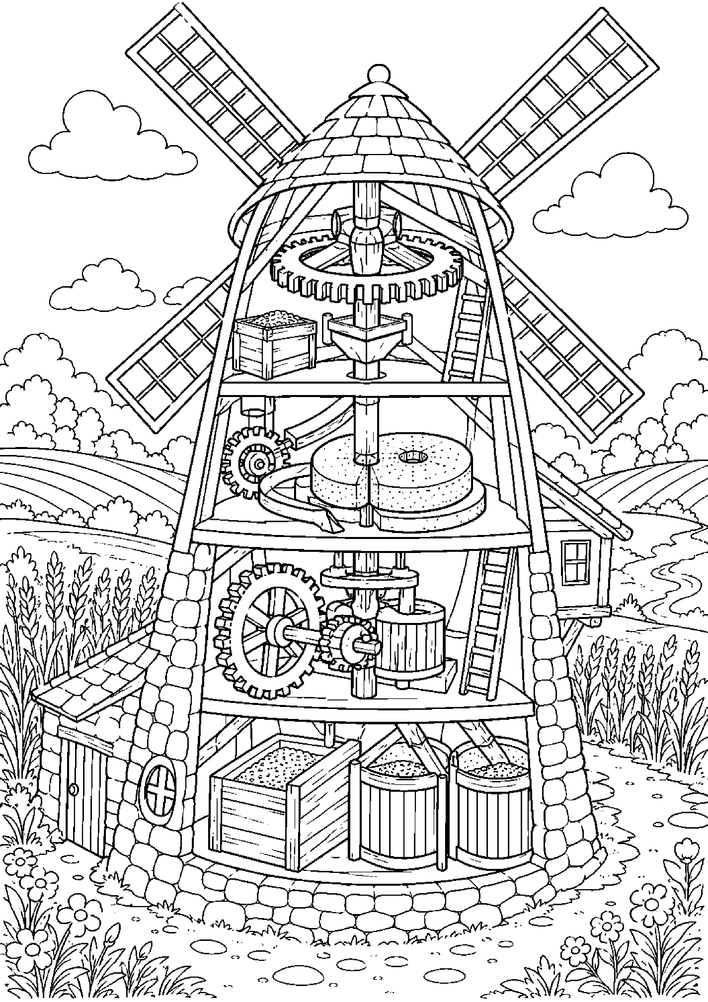 Coloriage moulin à imprimer – dessin n°15