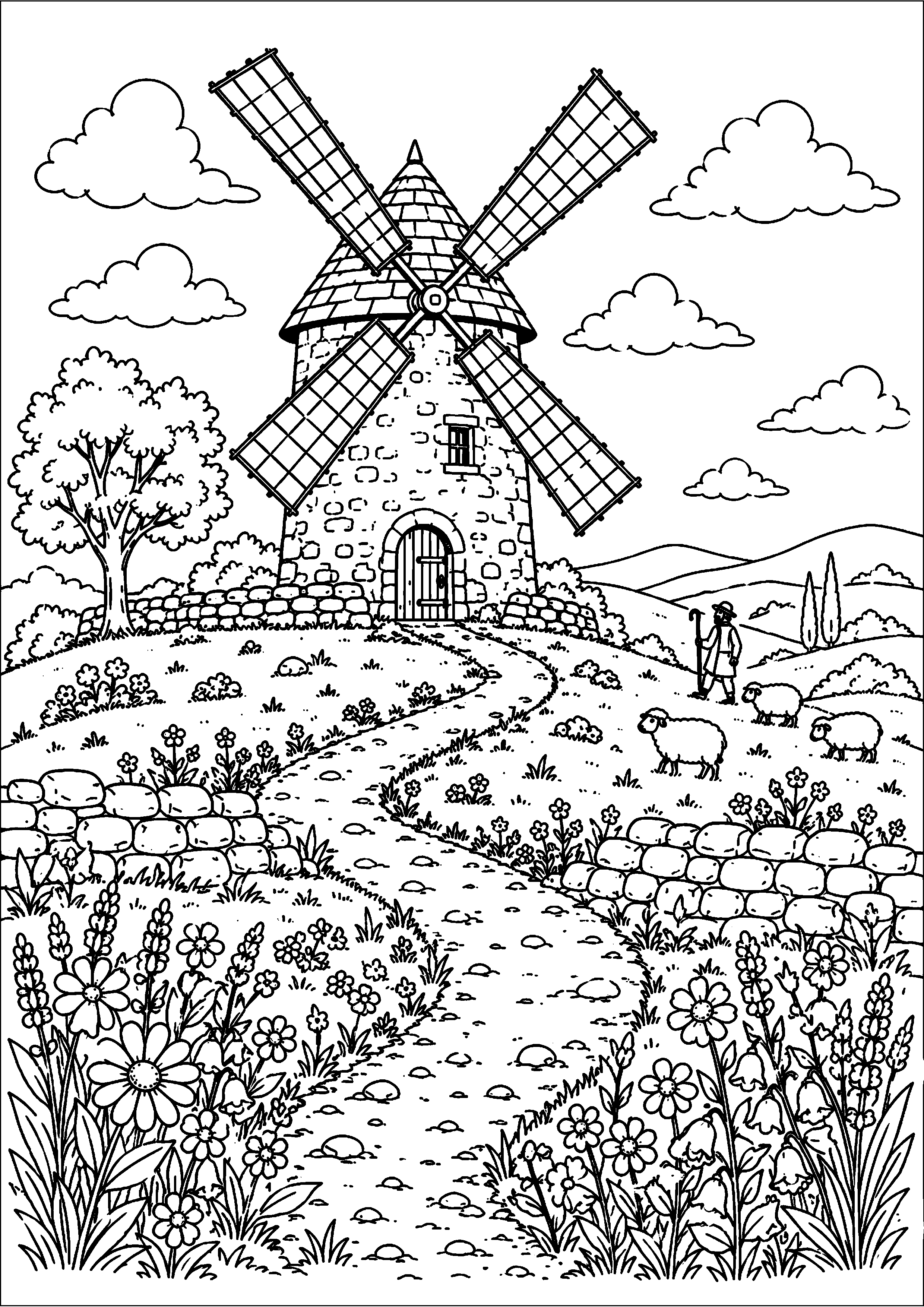 Coloriage moulin à imprimer – dessin n°18