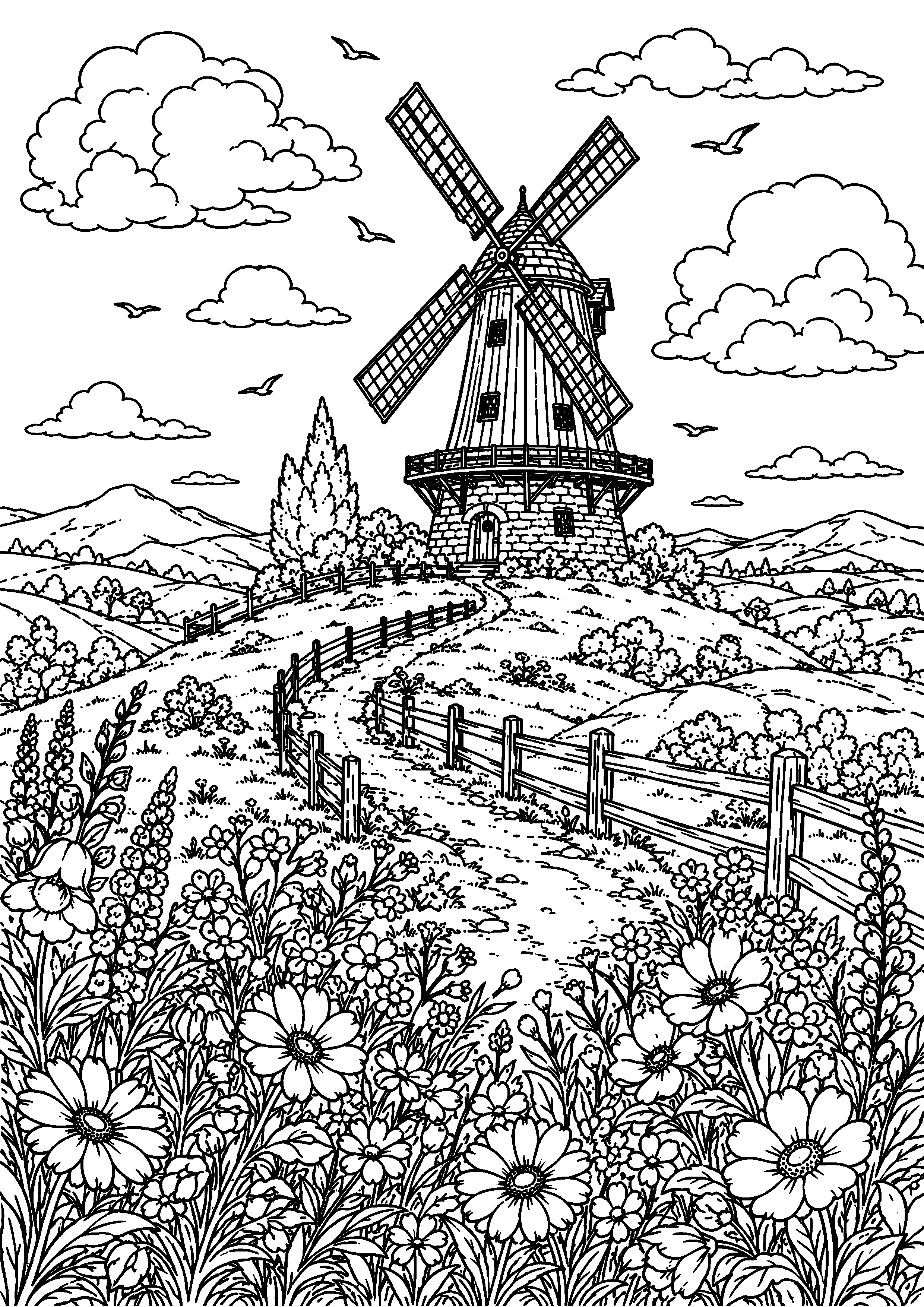 Coloriage moulin à imprimer – dessin n°20