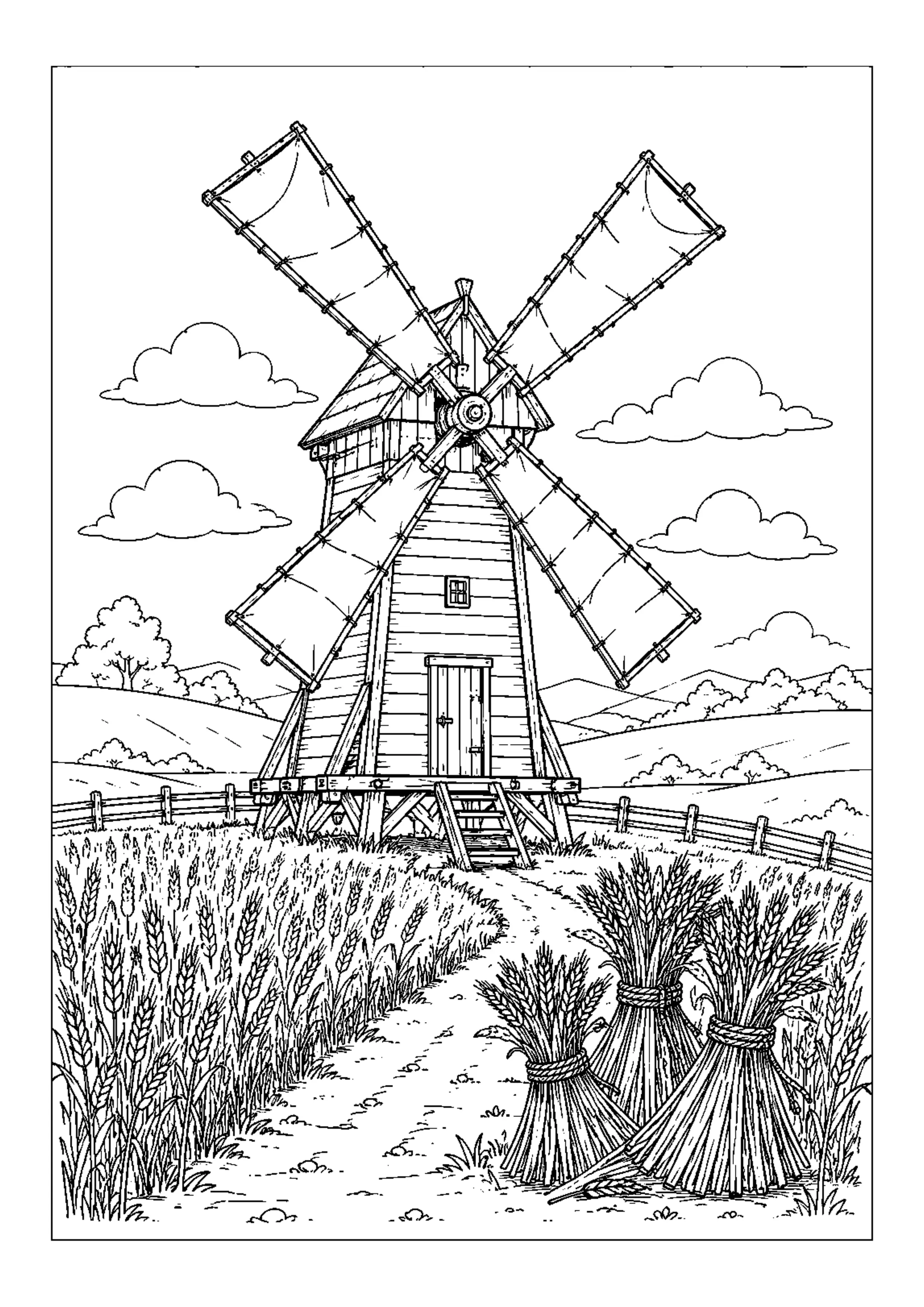 Coloriage Moulin à vent à imprimer – dessin n°2
