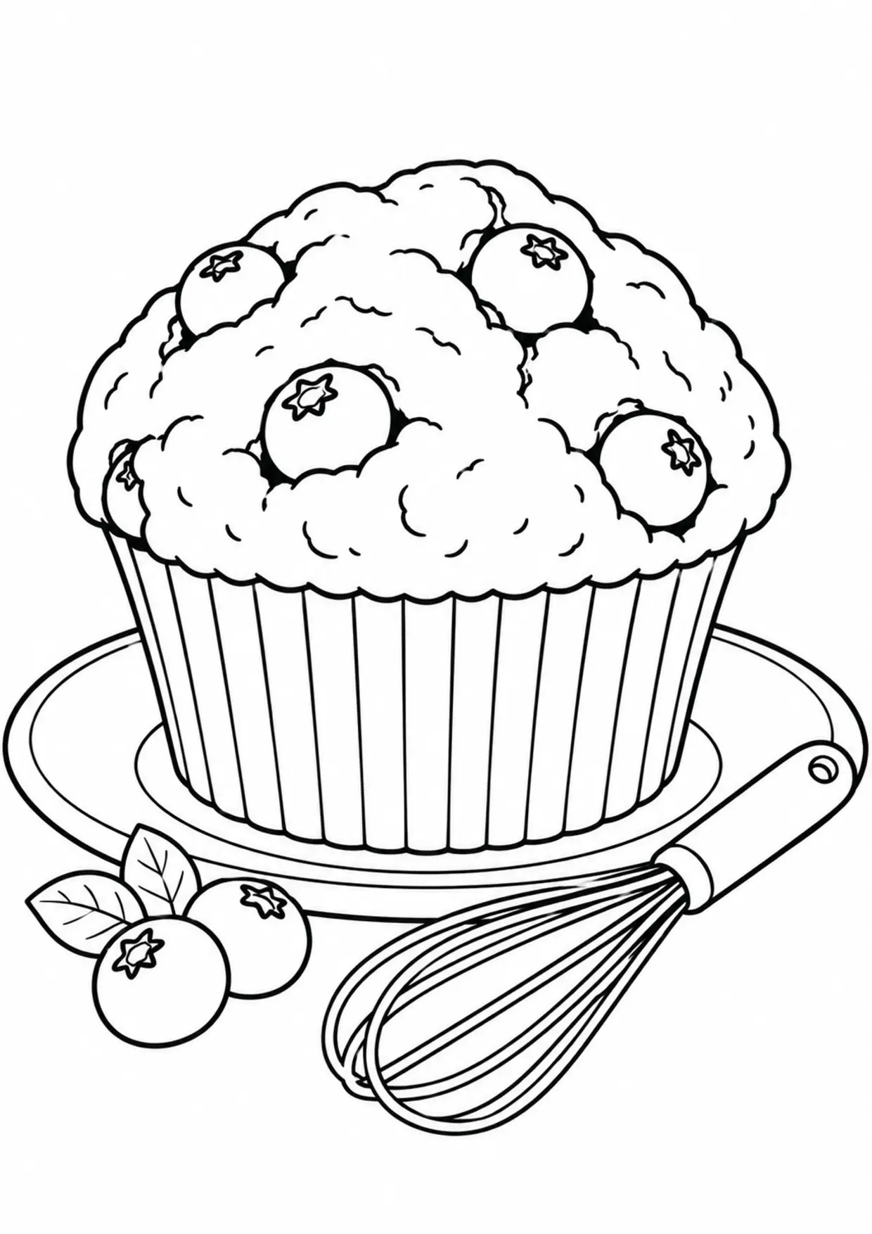 Coloriage Muffin : myrtilles à imprimer représentant myrtilles en dessin noir et blanc