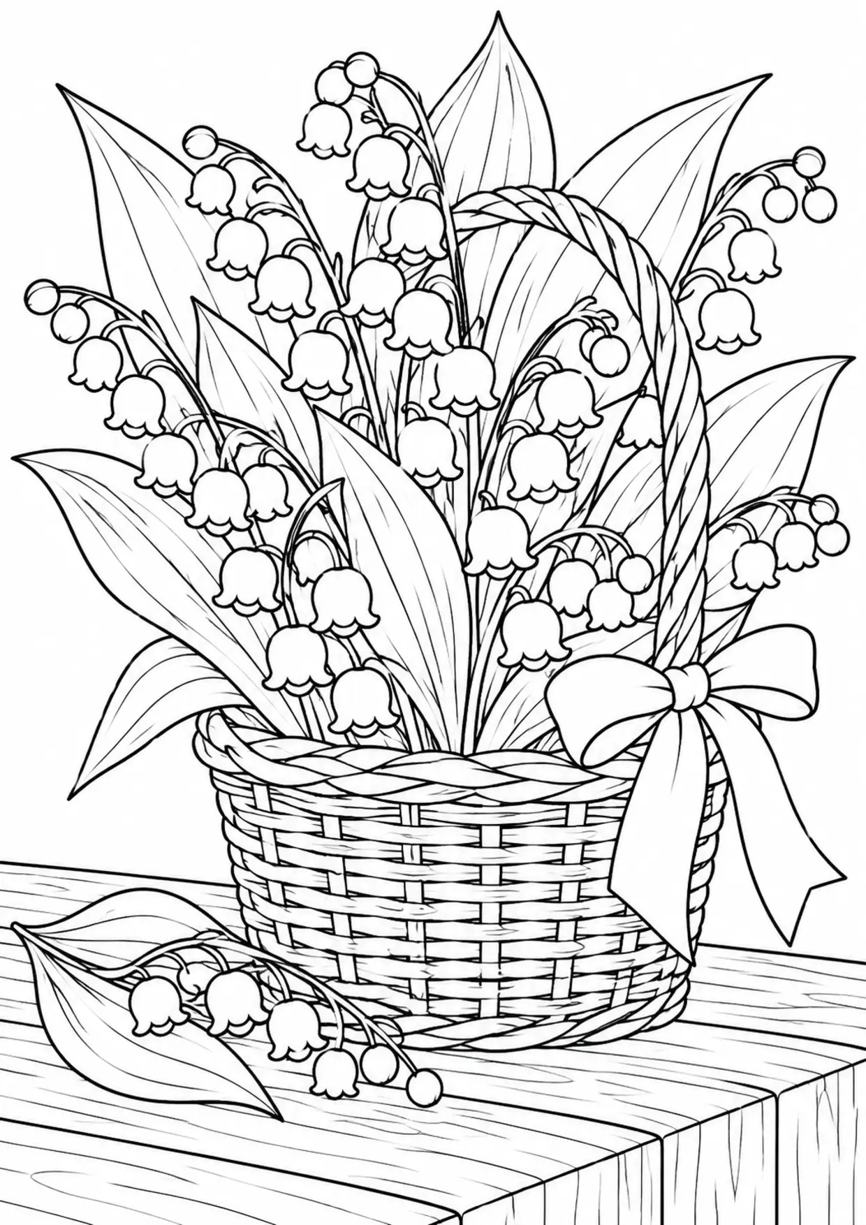 Coloriage muguet : panier, modèle 04