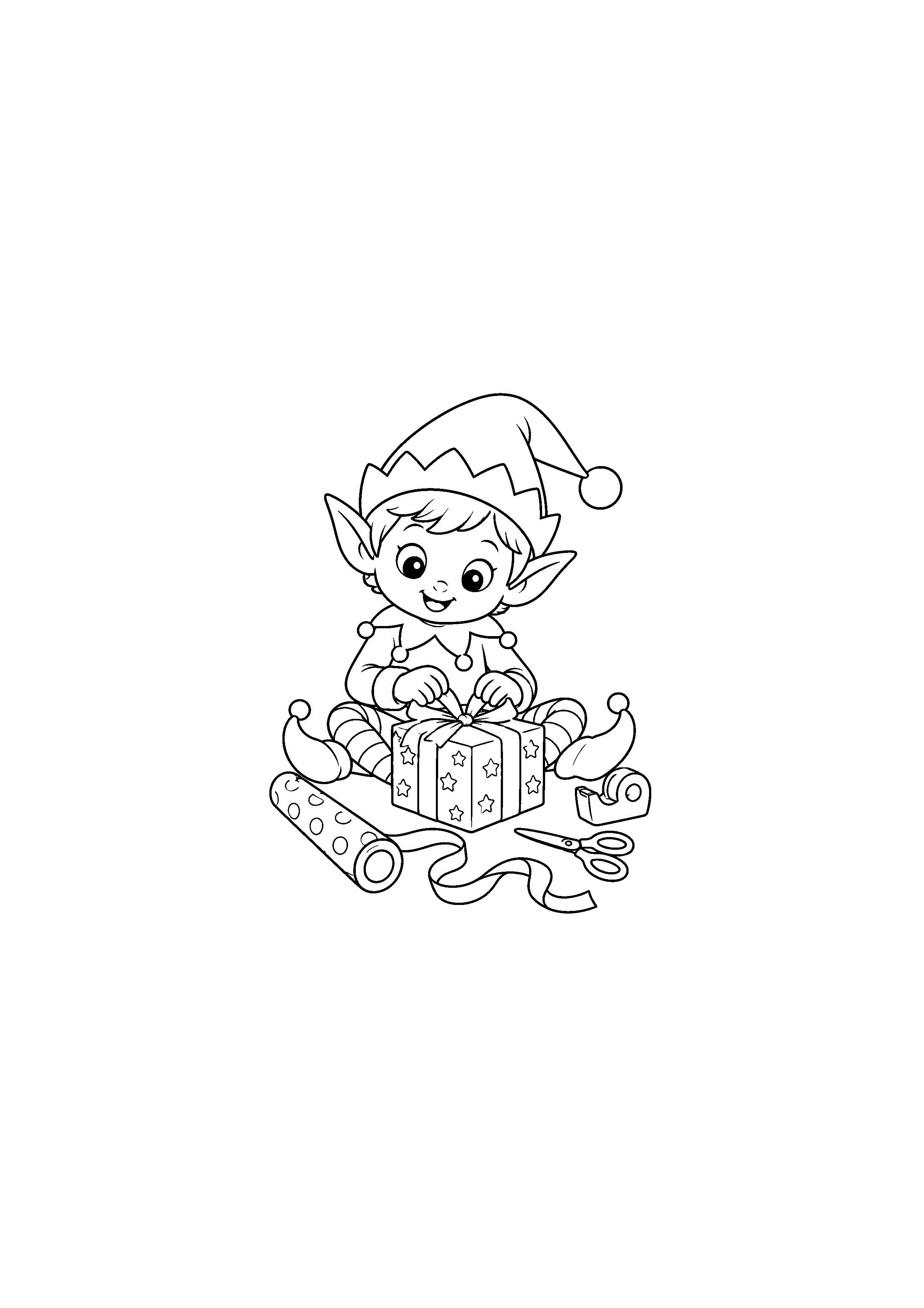 Coloriage boule de Noël kawaii, composition 26 de Noël à imprimer gratuitement