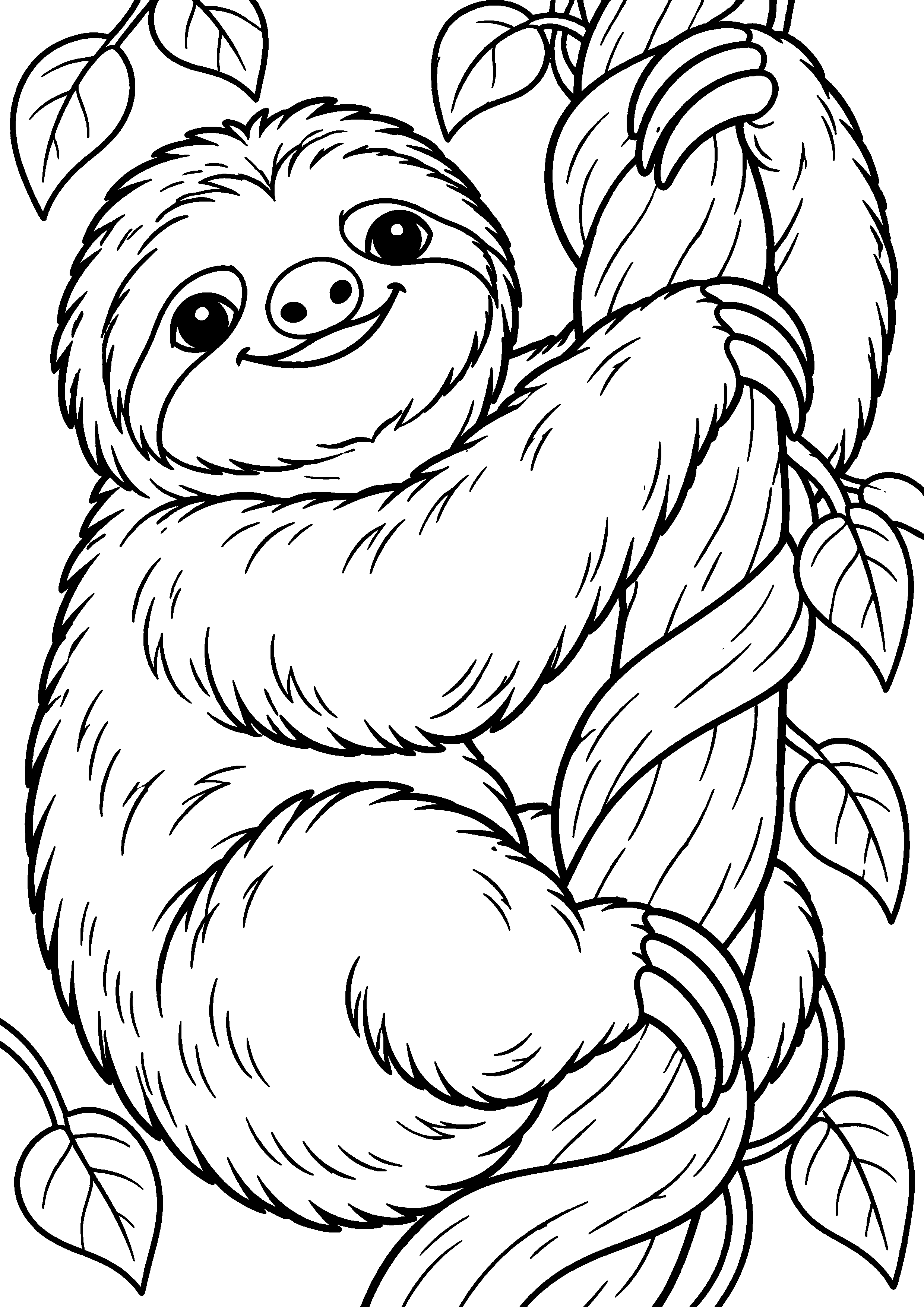 Grand coloriage d’un paresseux interagissant avec un congénère, contours noirs nets sur fond blanc