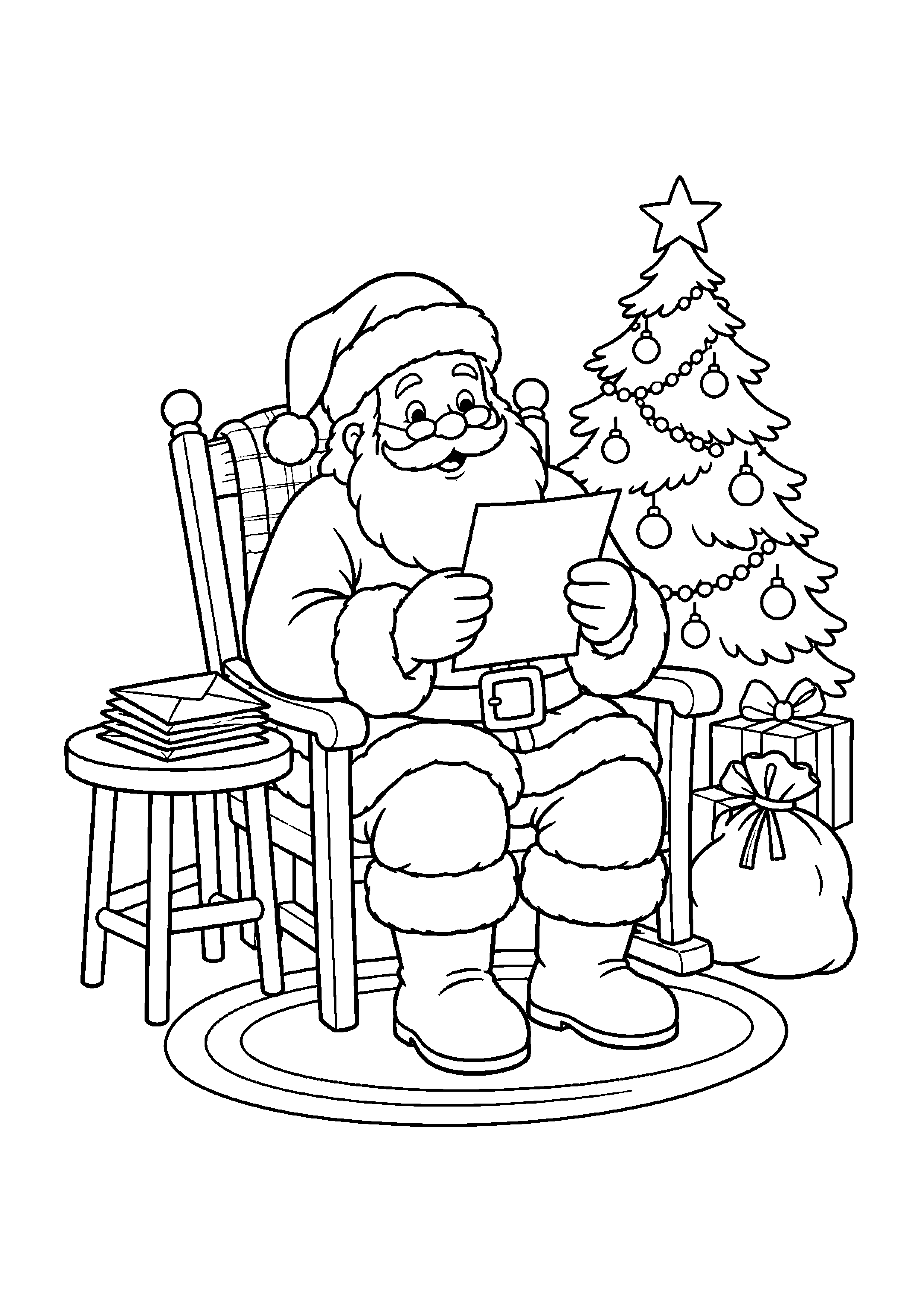 Coloriage Père Noël avec des enfants, composition 6 de Noël à imprimer gratuitement