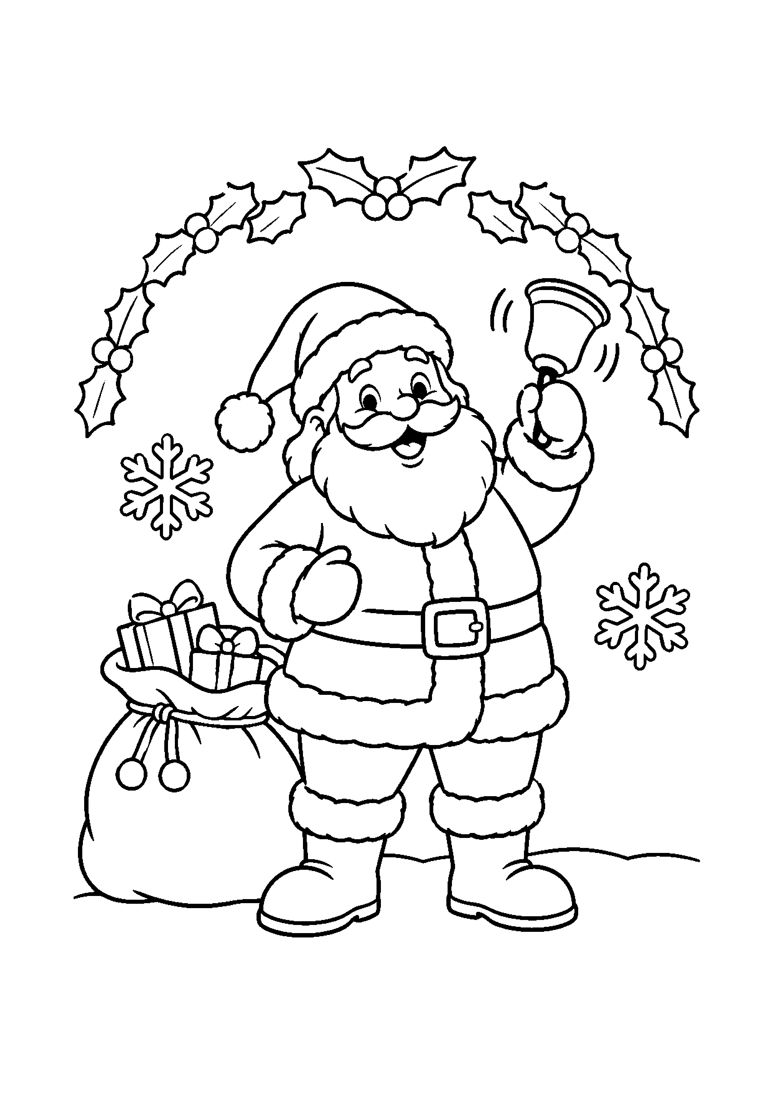 Coloriage Père Noël avec ses rennes, composition 18 de Noël à imprimer gratuitement