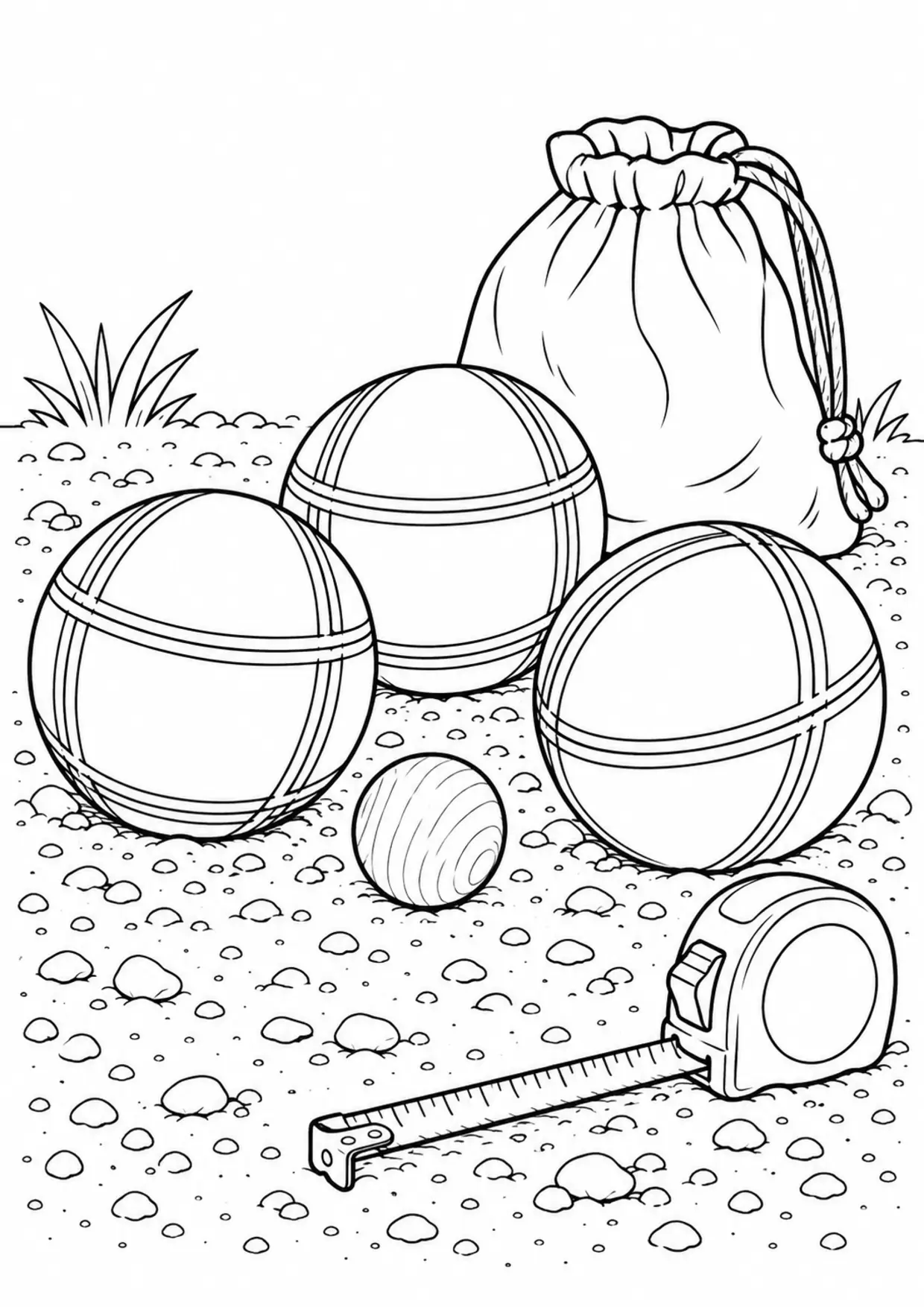 Coloriage pétanque : grand équipement vu de face à imprimer