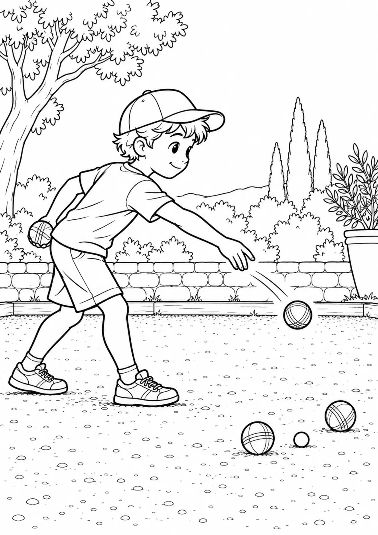 Coloriage pétanque : sportif en action avec un geste simple à imprimer