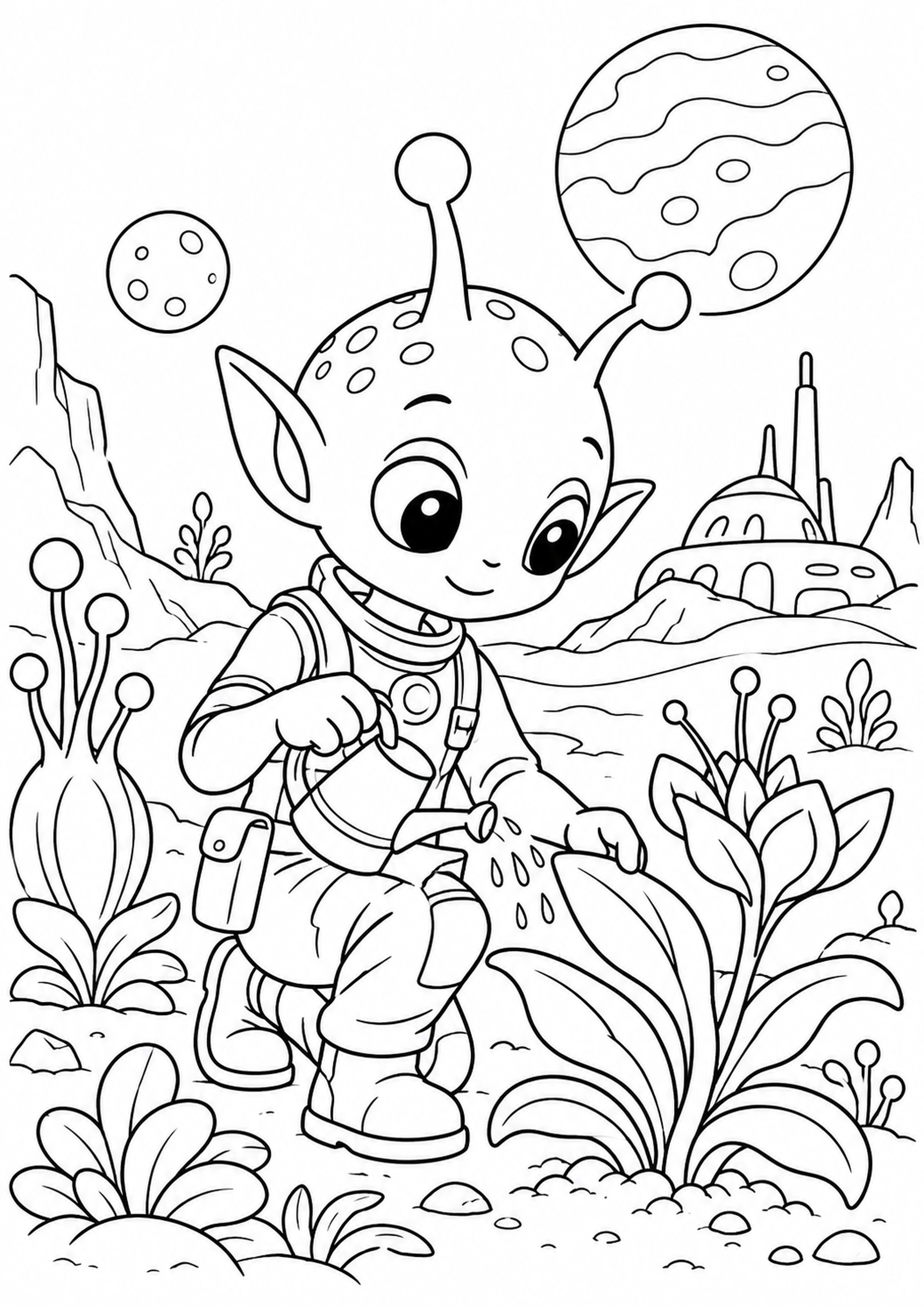Coloriage alien botaniste à imprimer