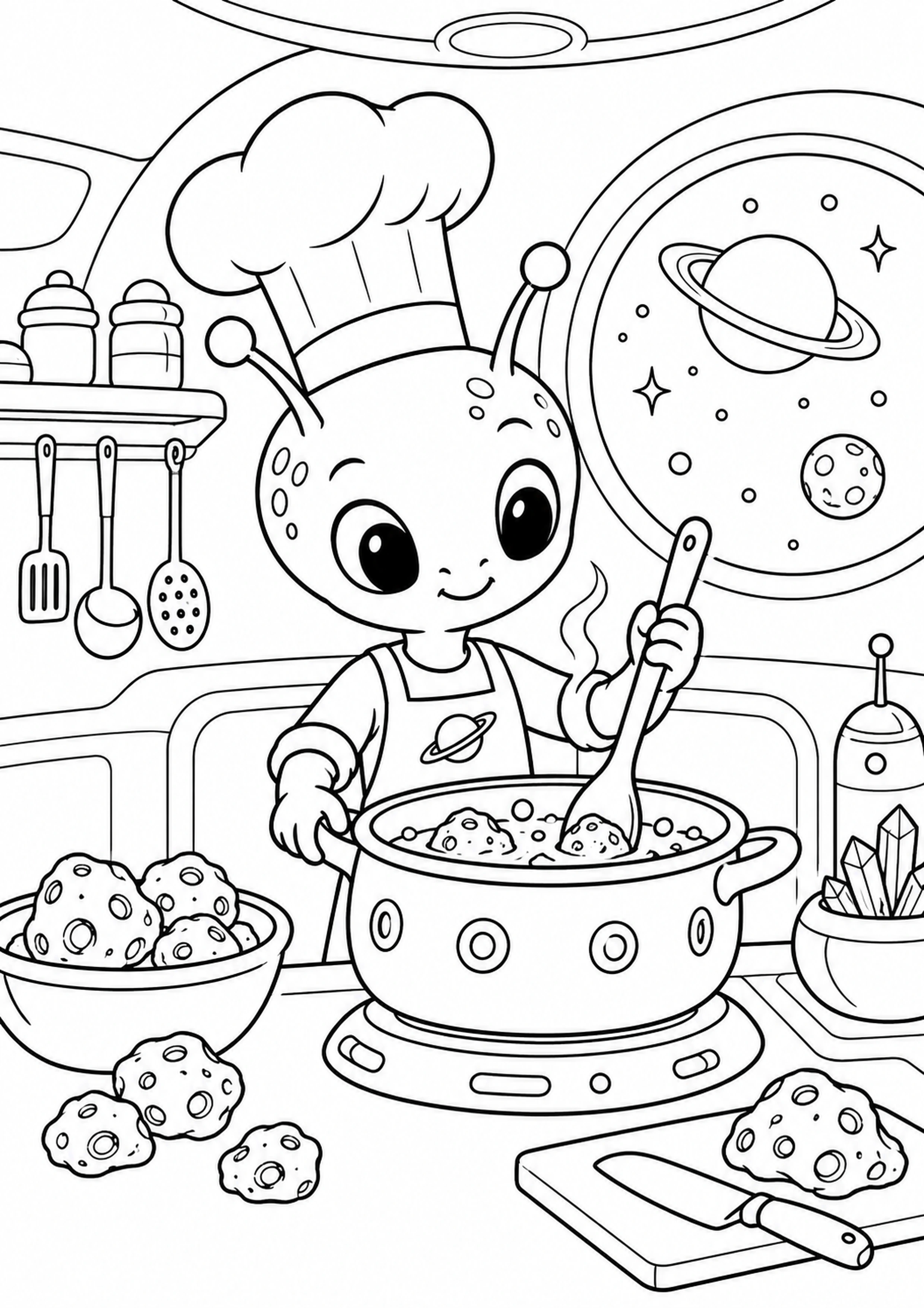 Coloriage alien cuisinier de météorites à imprimer