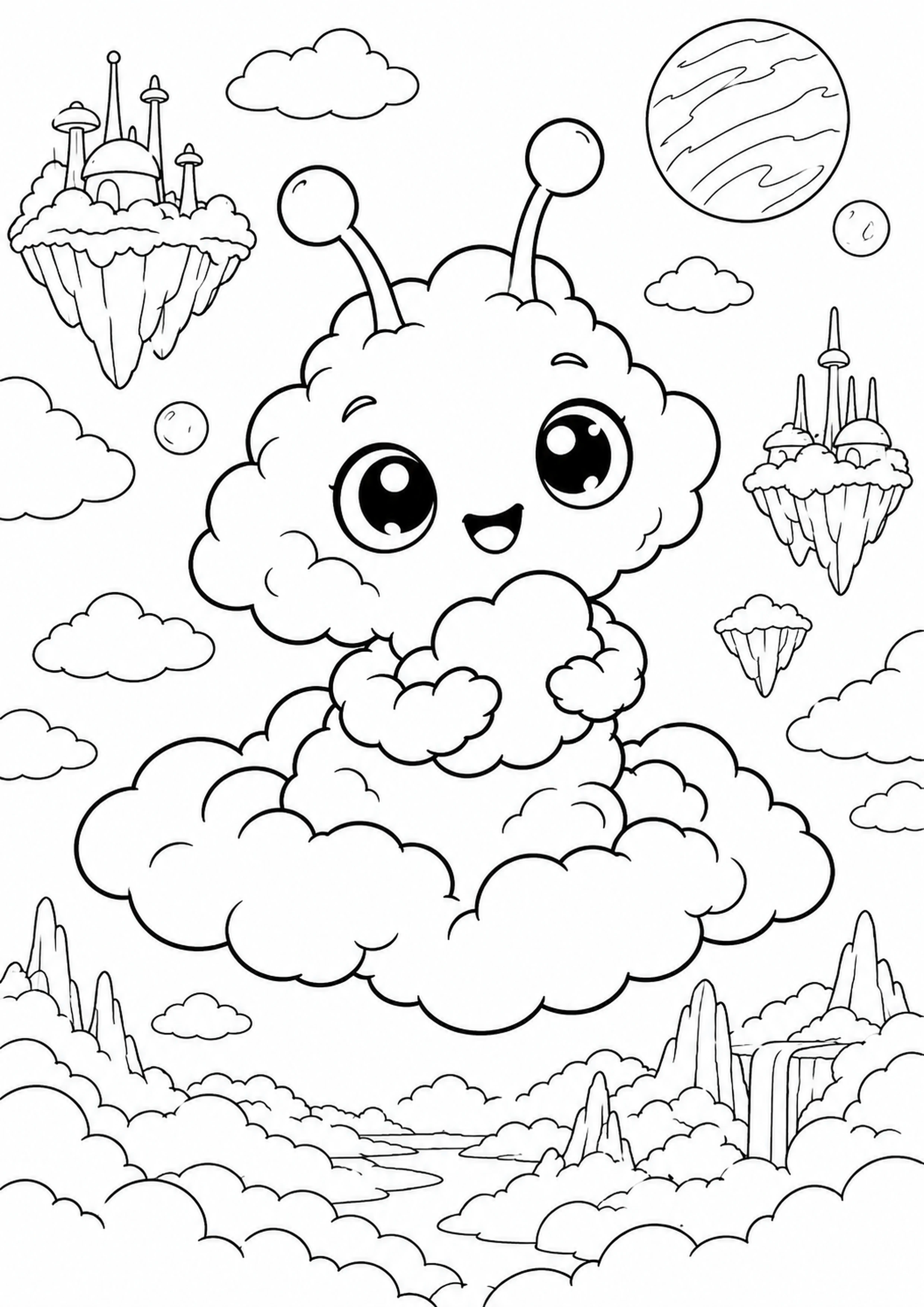 Coloriage alien nuageux à imprimer