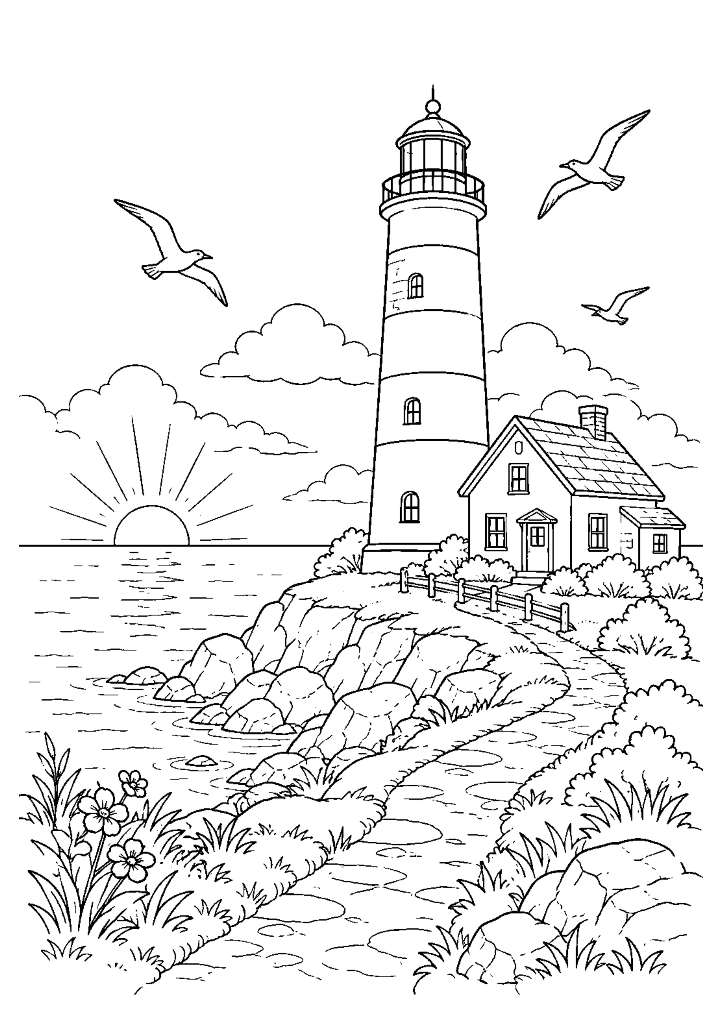 Coloriage Phare au bord de mer à imprimer – dessin 1