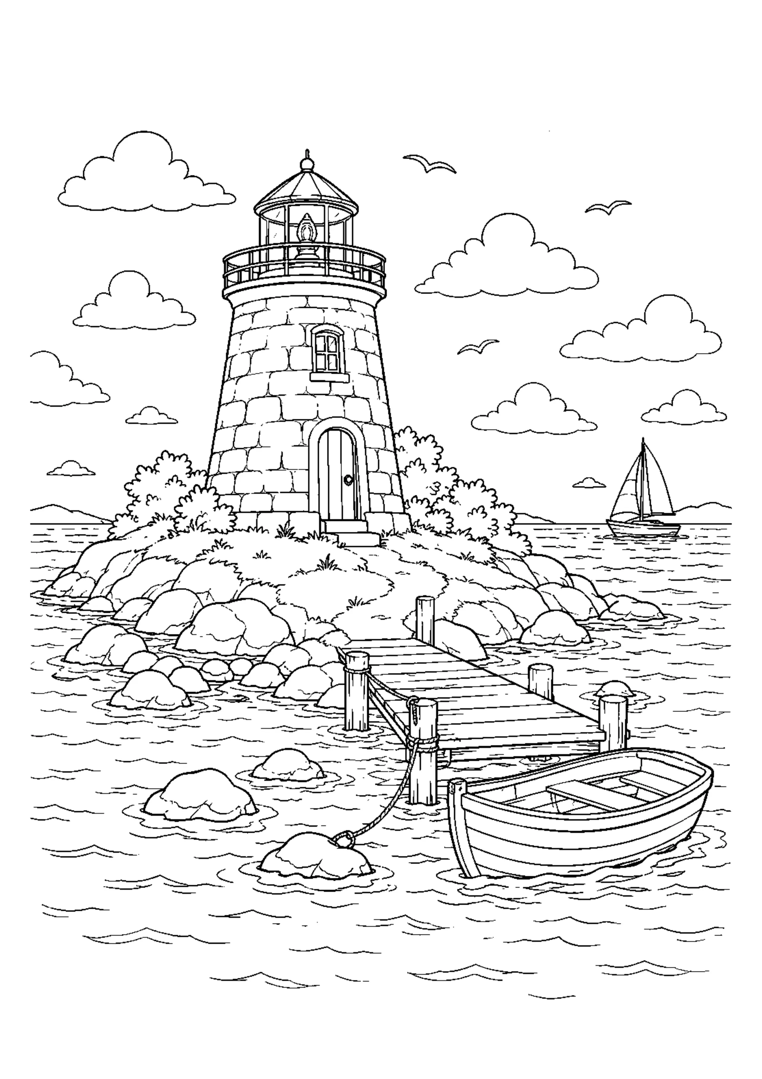 Coloriage Phare au bord de mer à imprimer – dessin 2