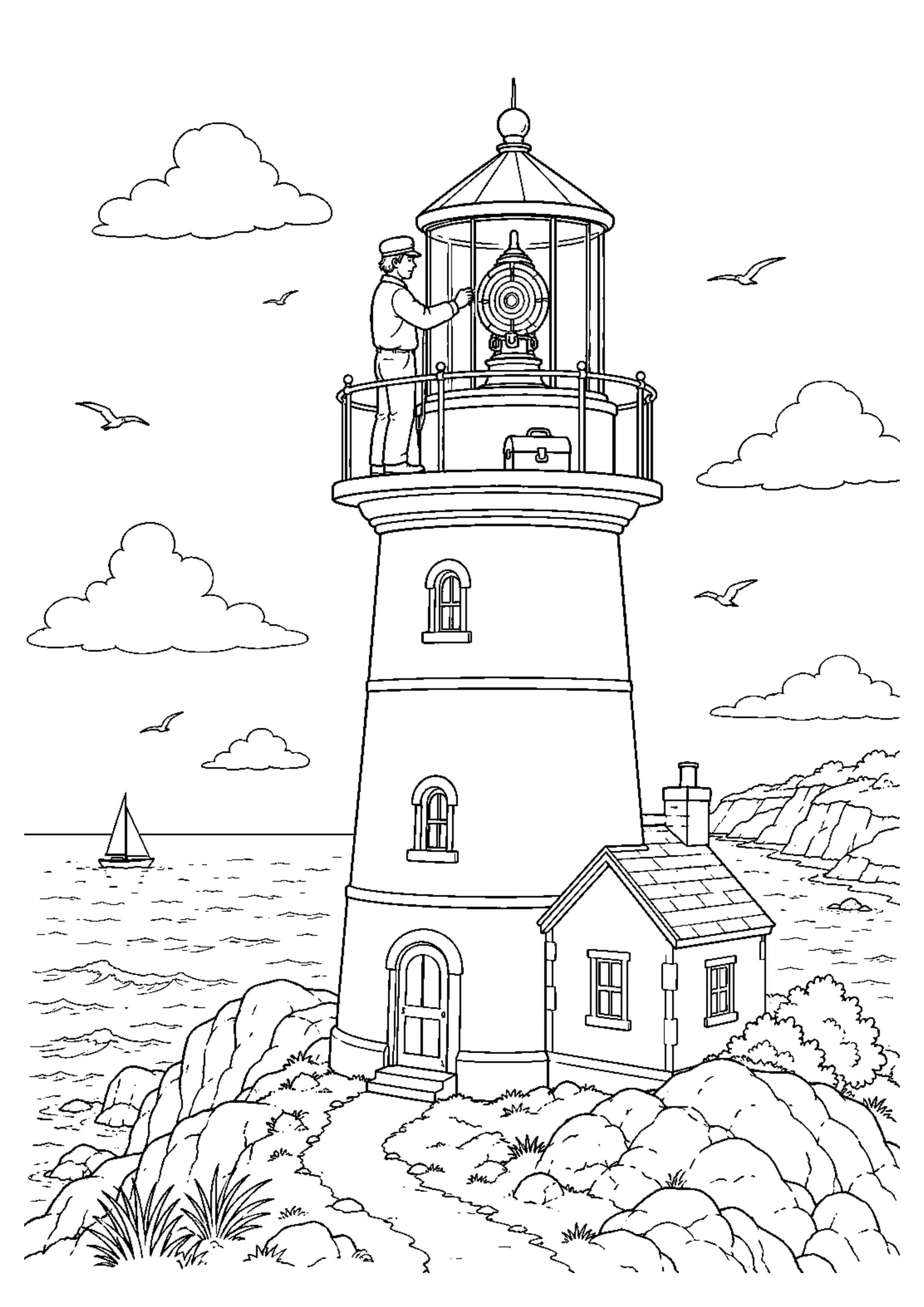 Coloriage Phare au bord de mer à imprimer – dessin n°5