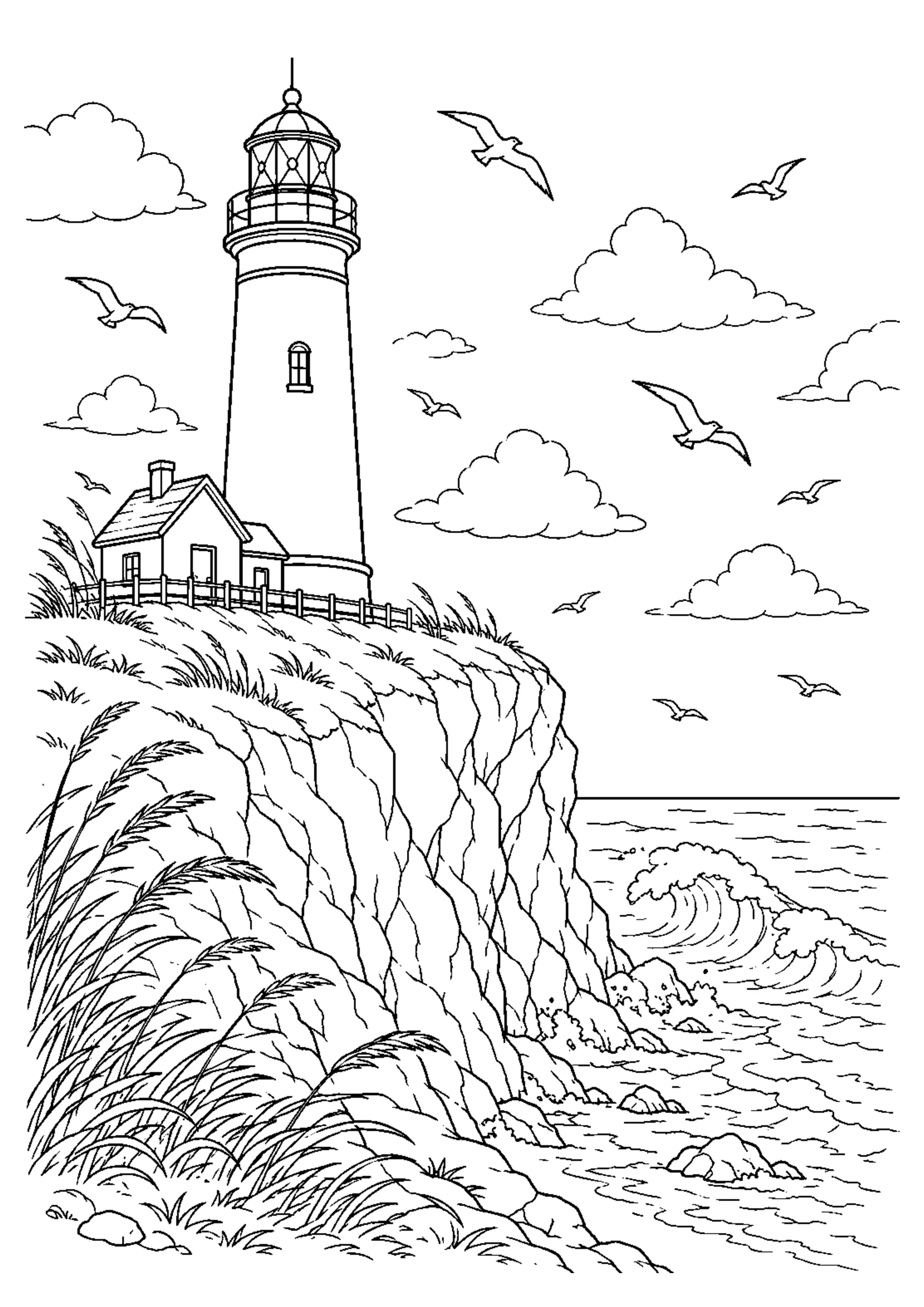 Coloriage Phare au bord de mer à imprimer – dessin n°7