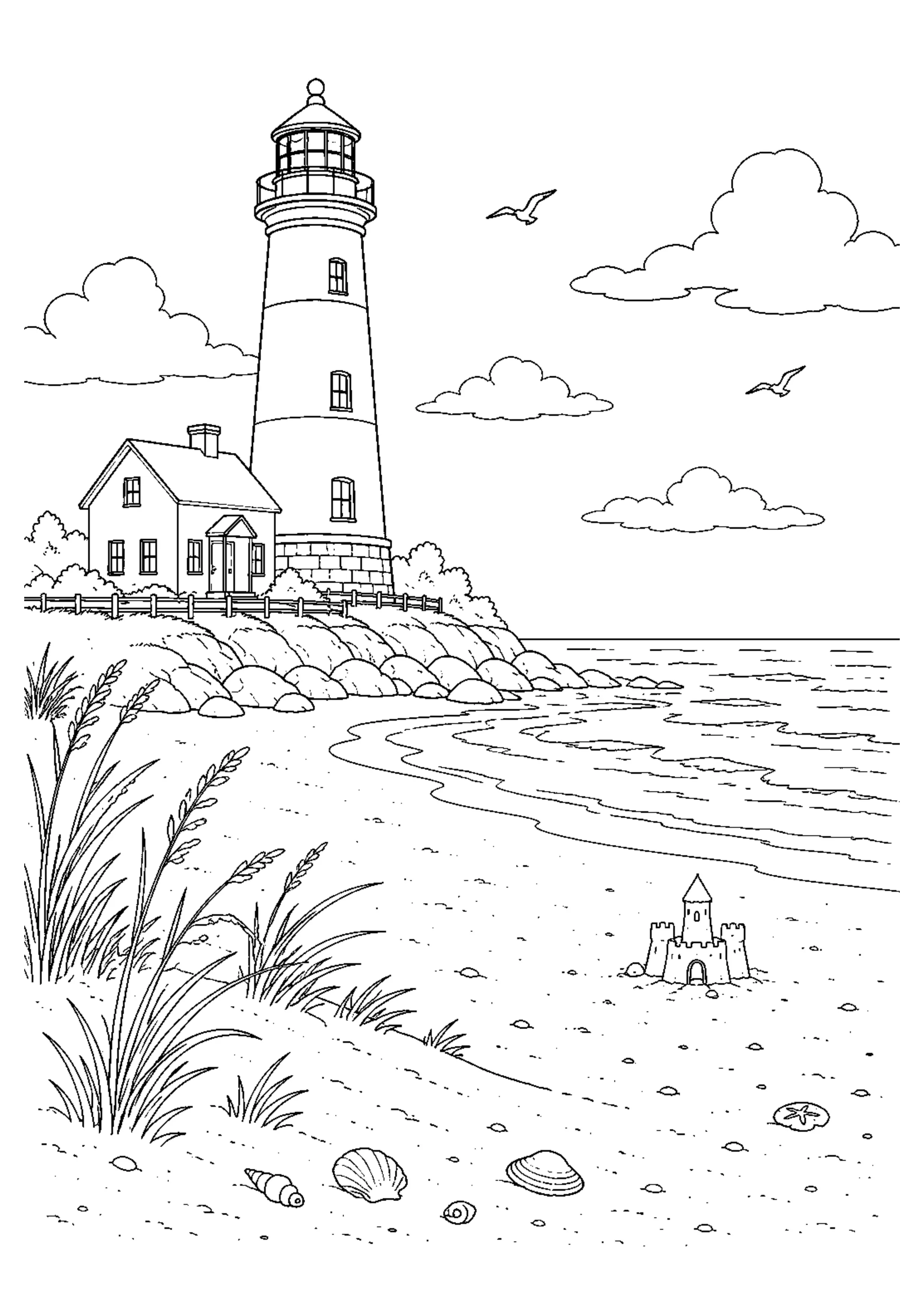 Coloriage Phare au bord de mer à imprimer – dessin n°8