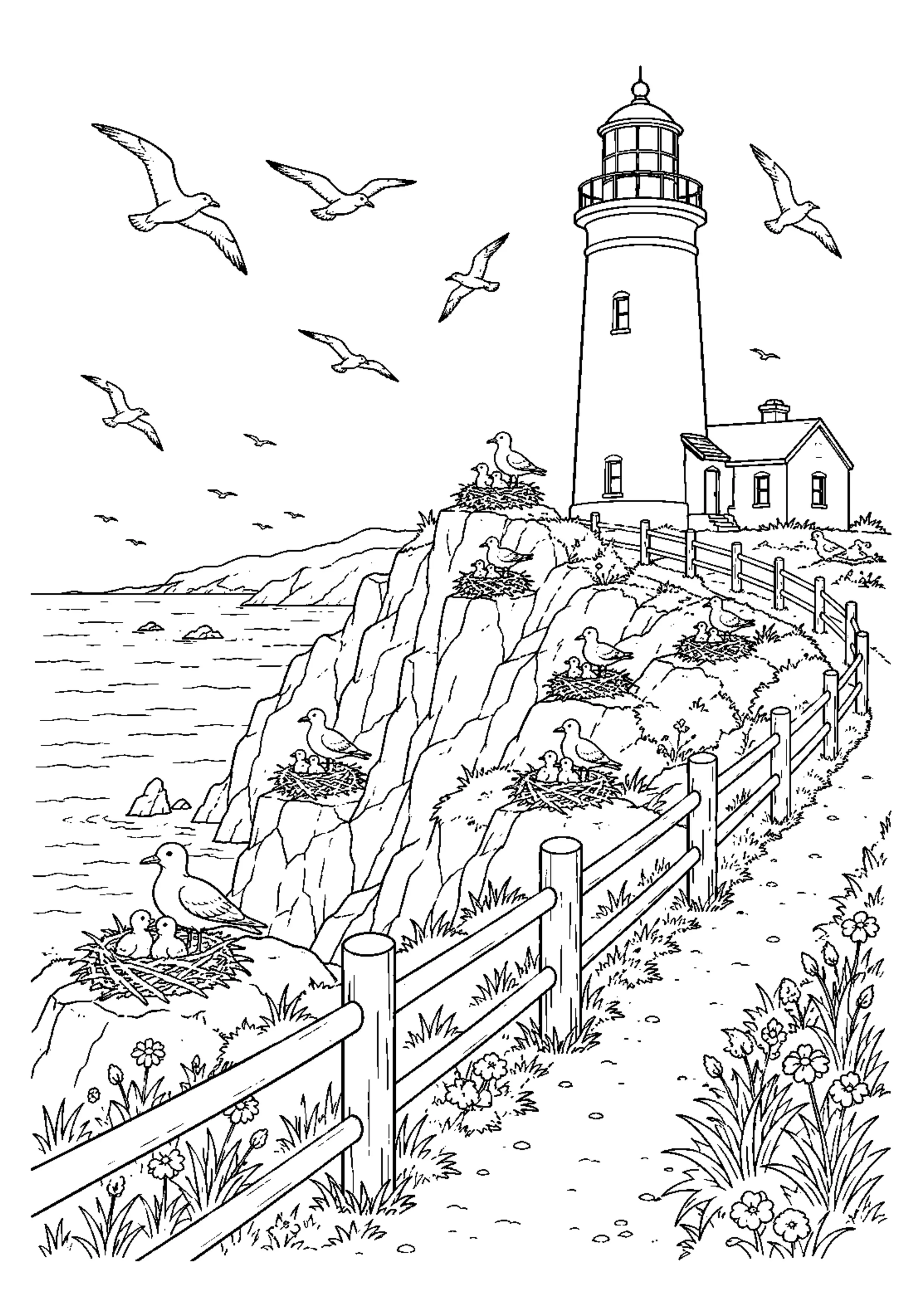 Coloriage Phare au bord de mer à imprimer – dessin n°12