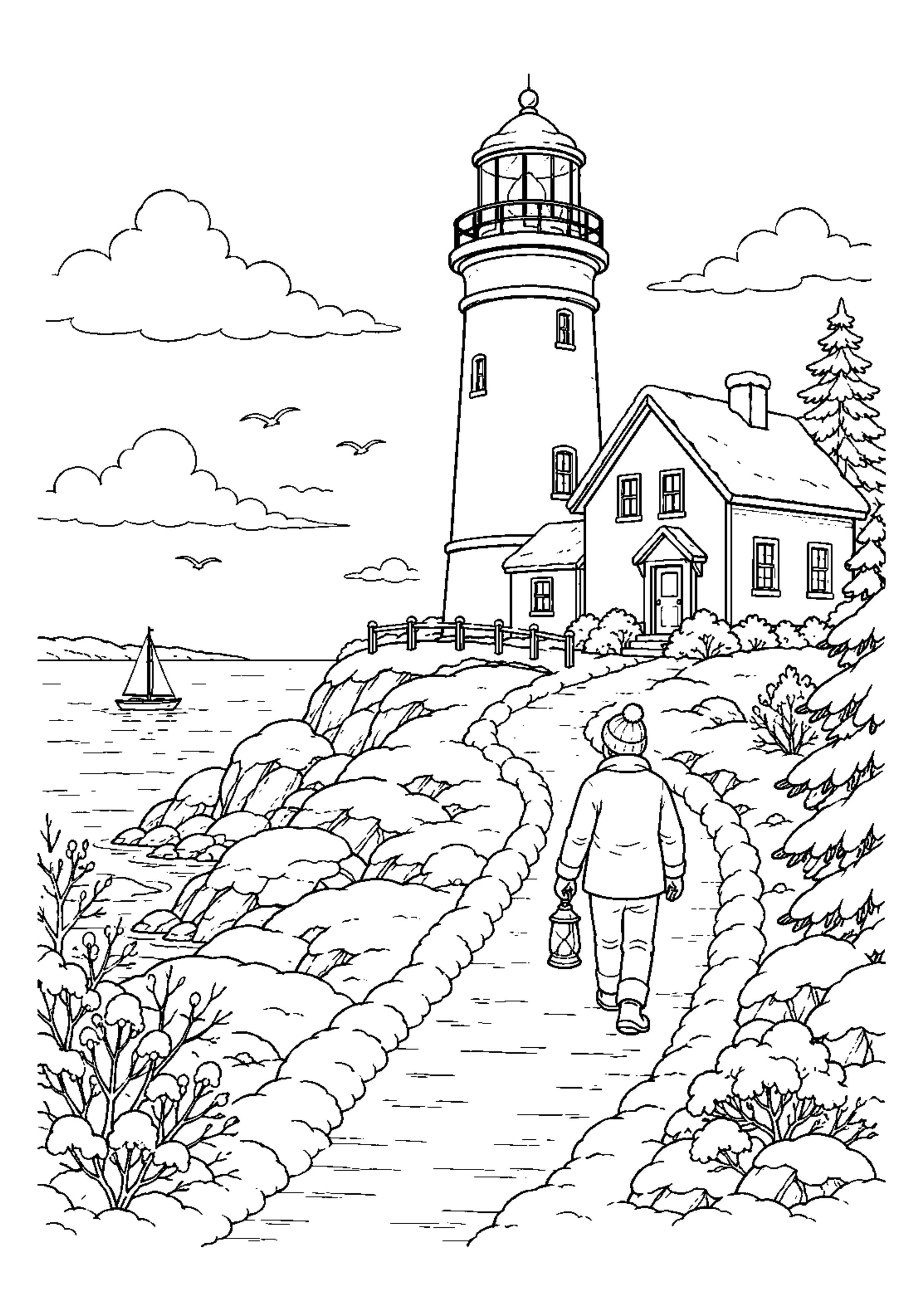 Coloriage Phare au bord de mer à imprimer – dessin n°14