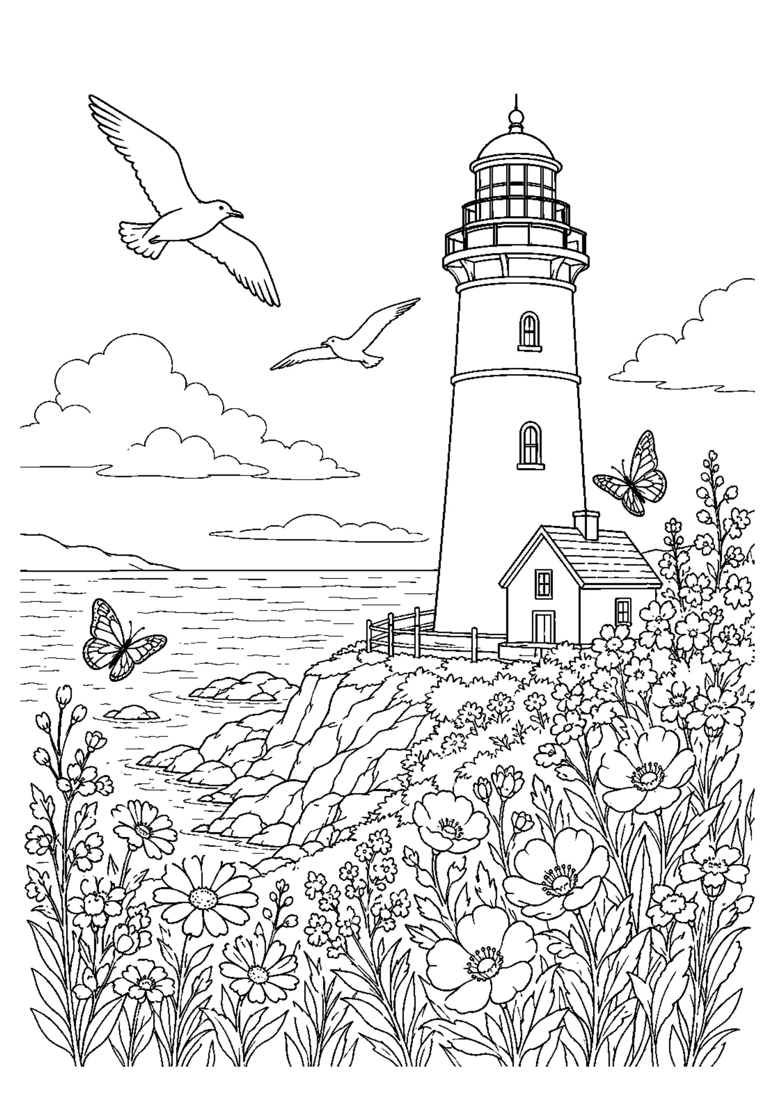 Coloriage Phare au bord de mer à imprimer – dessin n°15