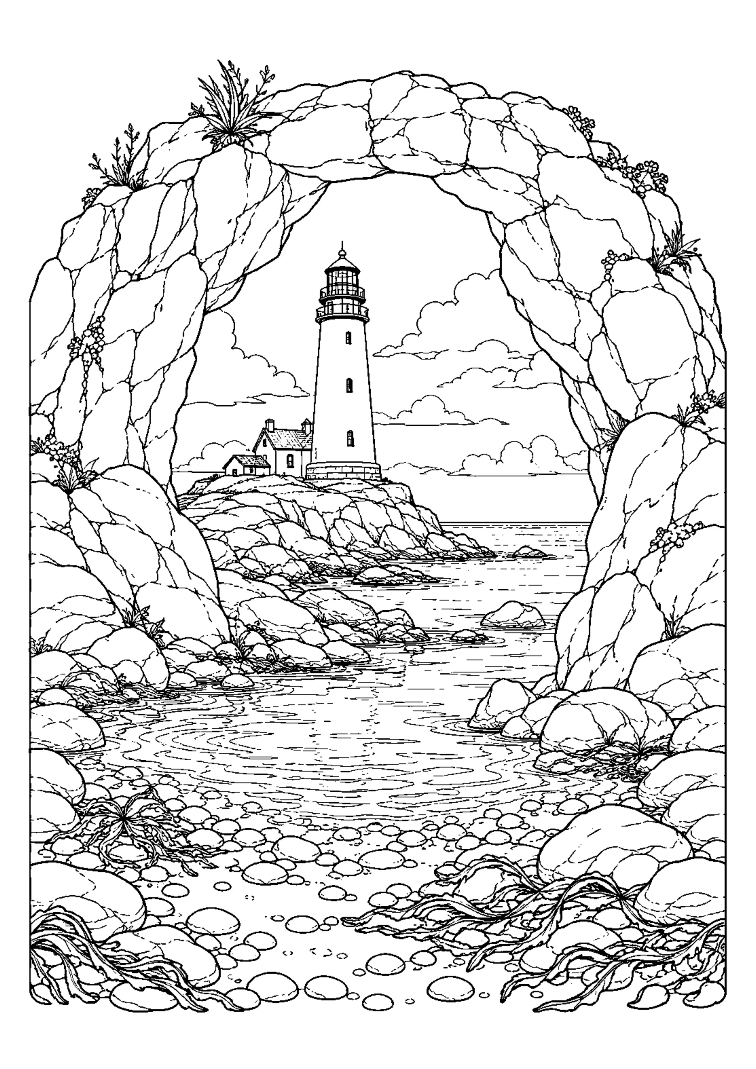 Coloriage Phare au bord de mer à imprimer – dessin n°16