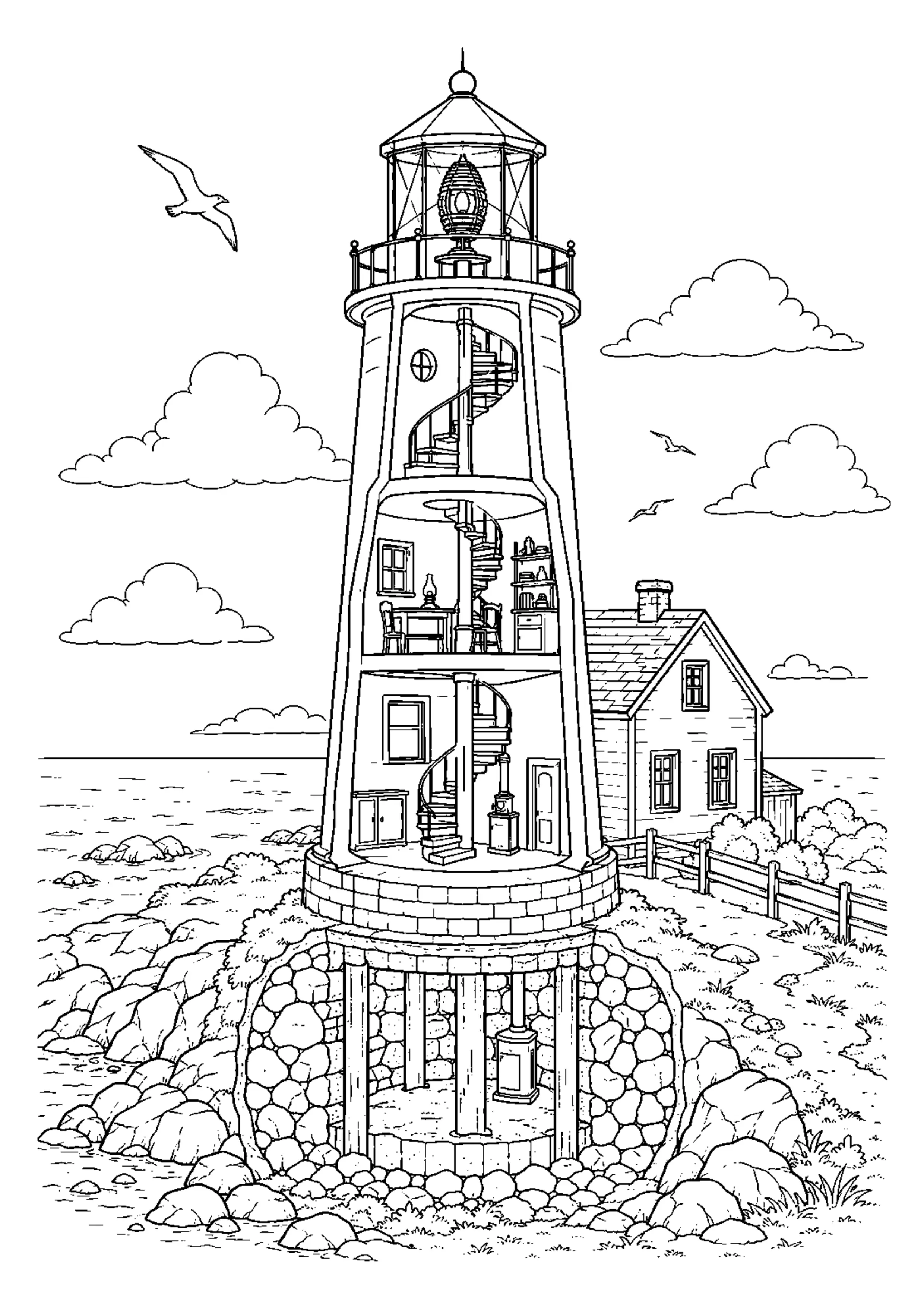 Coloriage Phare au bord de mer à imprimer – dessin n°19