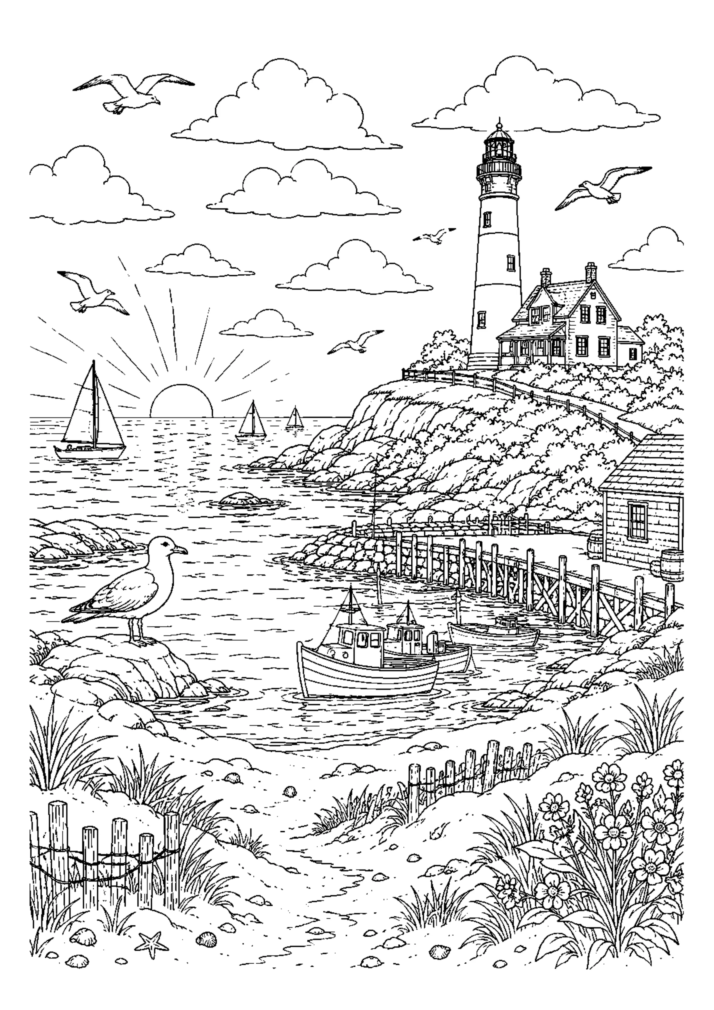 Coloriage Phare au bord de mer à imprimer – dessin n°20