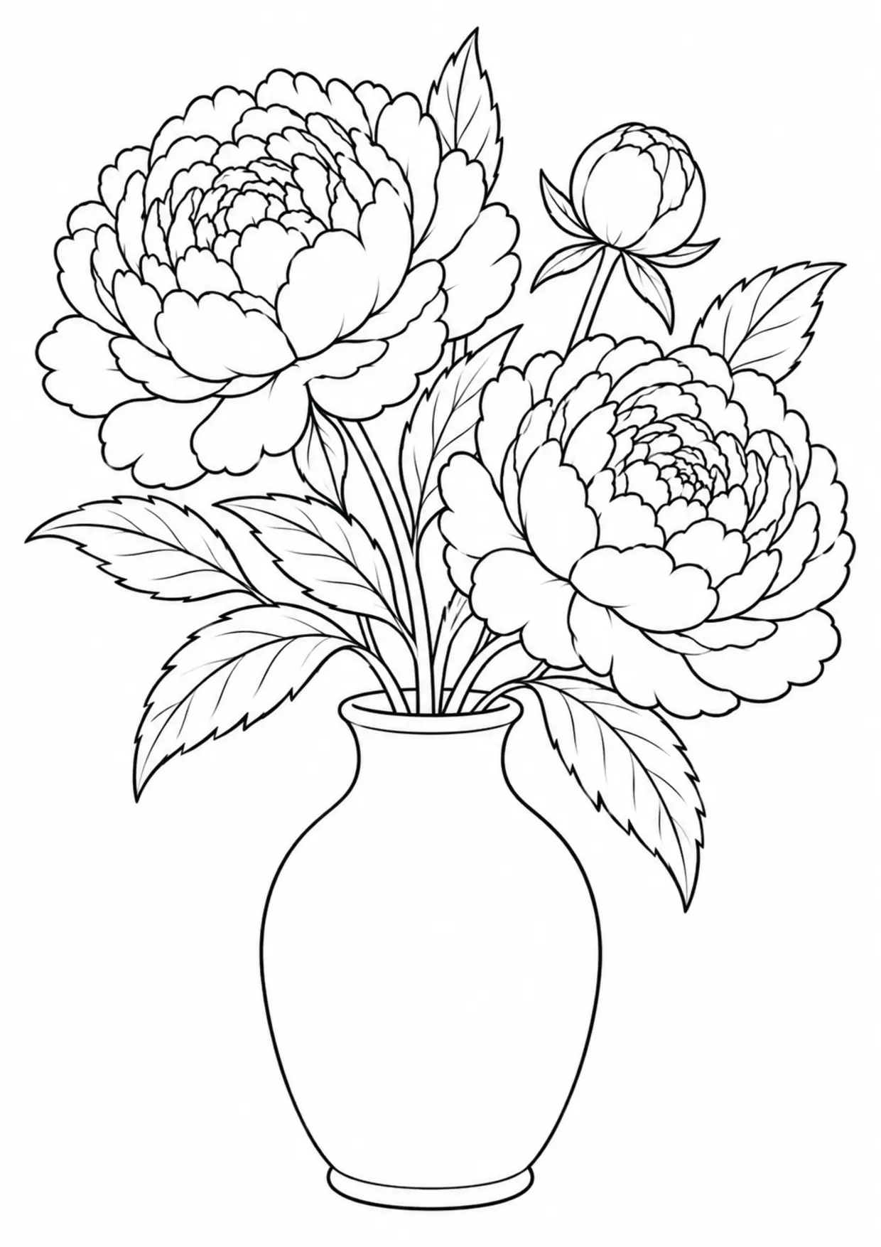 Coloriage pivoine : bouquet, modèle 02