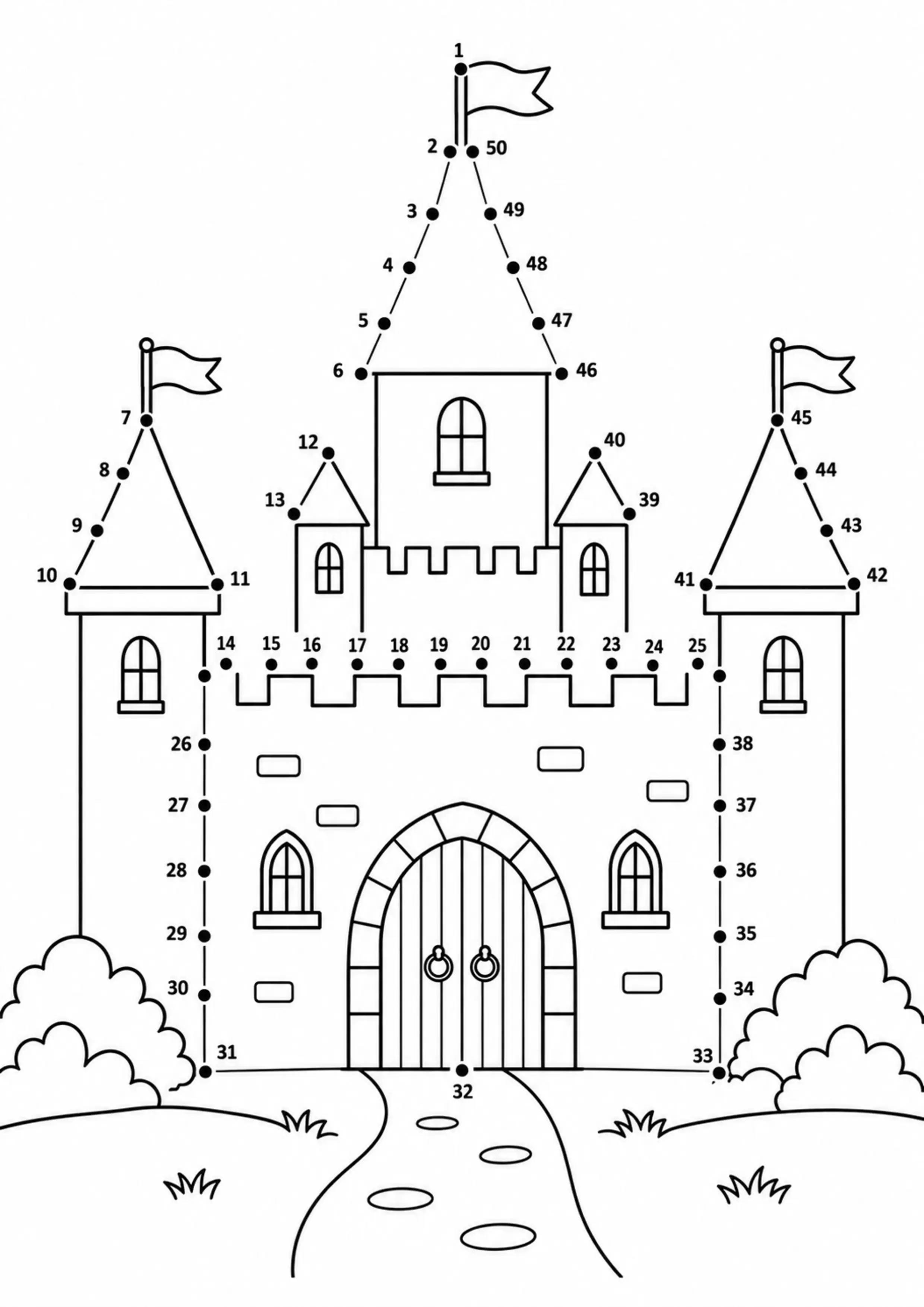 Coloriage château 1 à 50 à imprimer