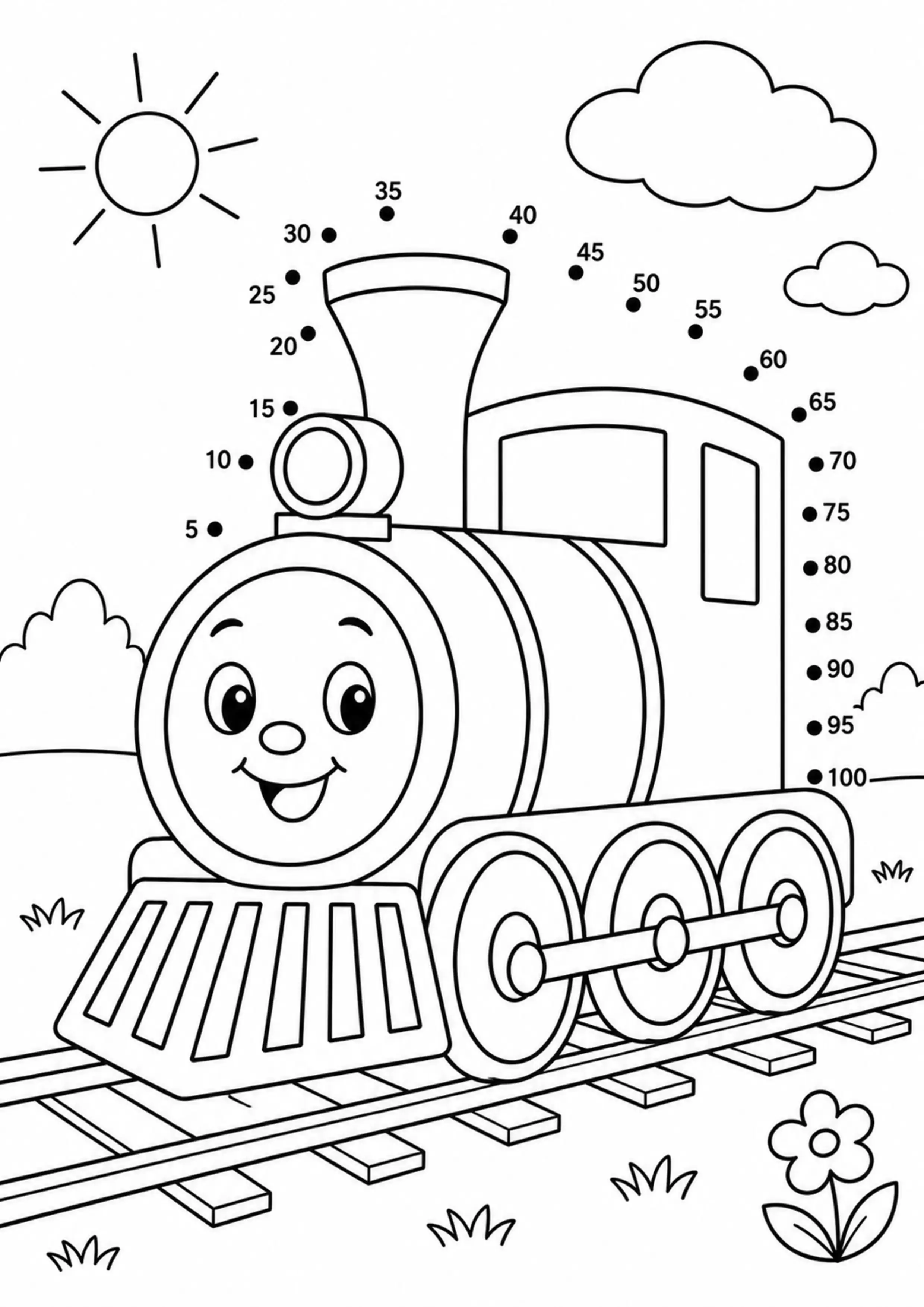 Coloriage train de 5 en 5 à imprimer