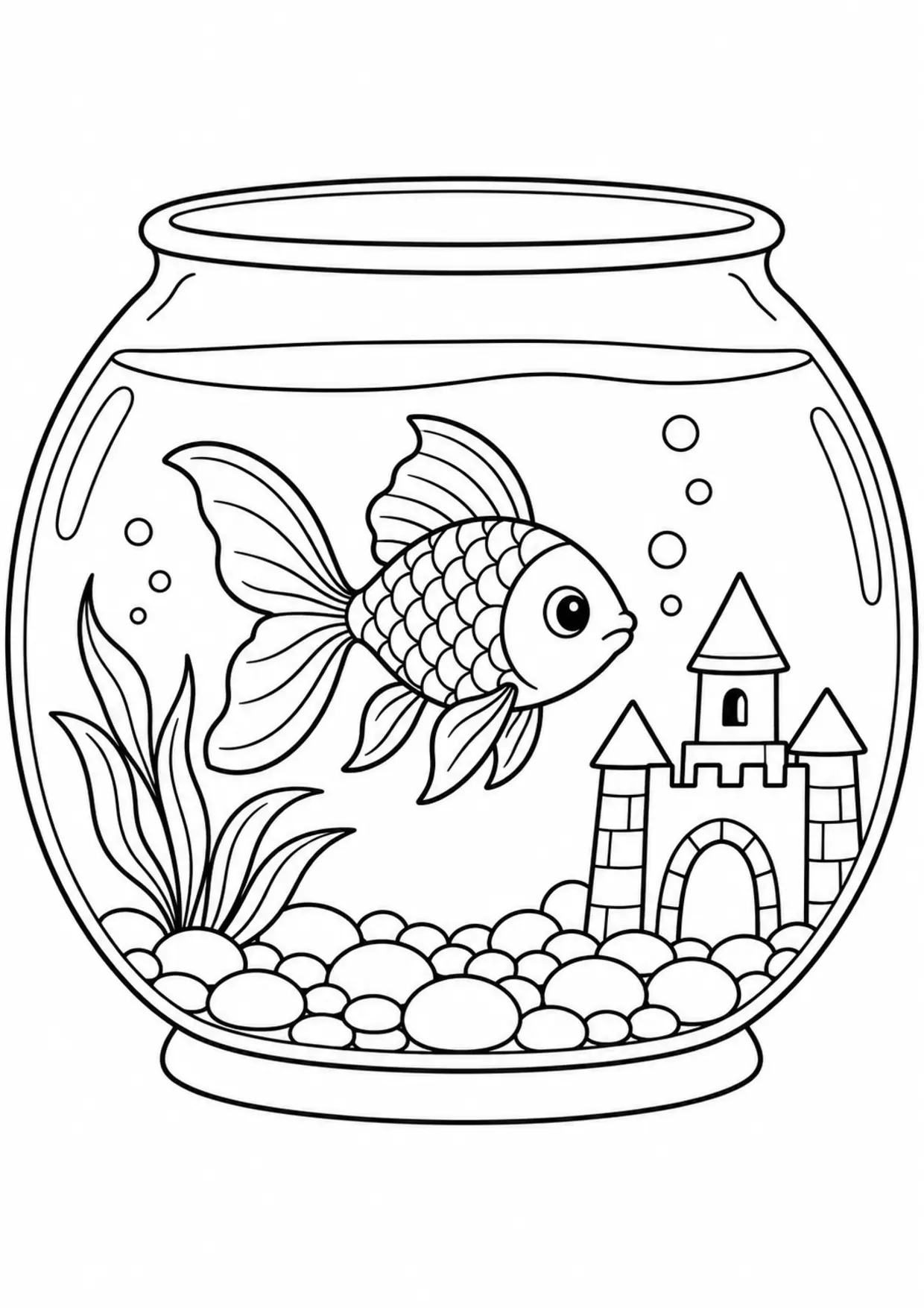 Coloriage poisson rouge : bocal à imprimer montrant bocal, dessin noir et blanc
