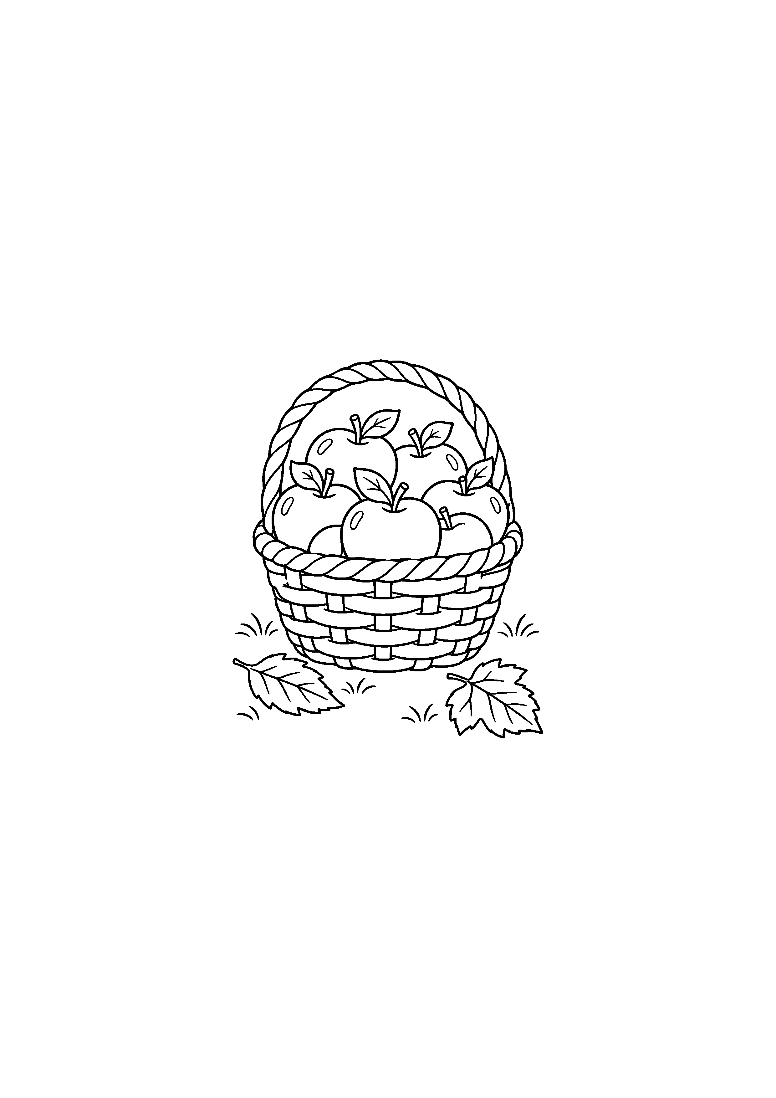 Coloriage panier débordant de pommes et feuilles d'automne à imprimer