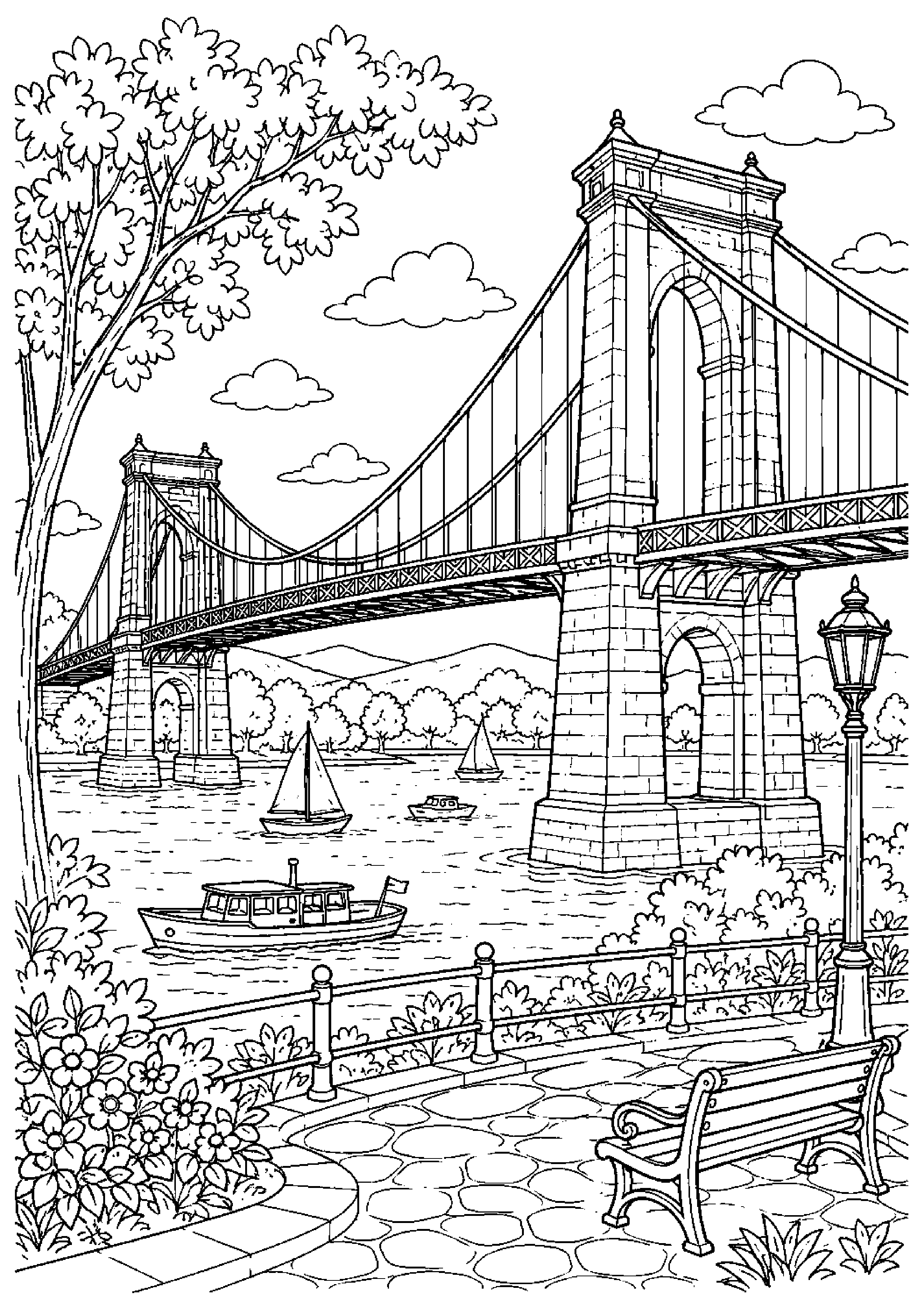 Coloriage pont suspendu à imprimer – dessin n°3