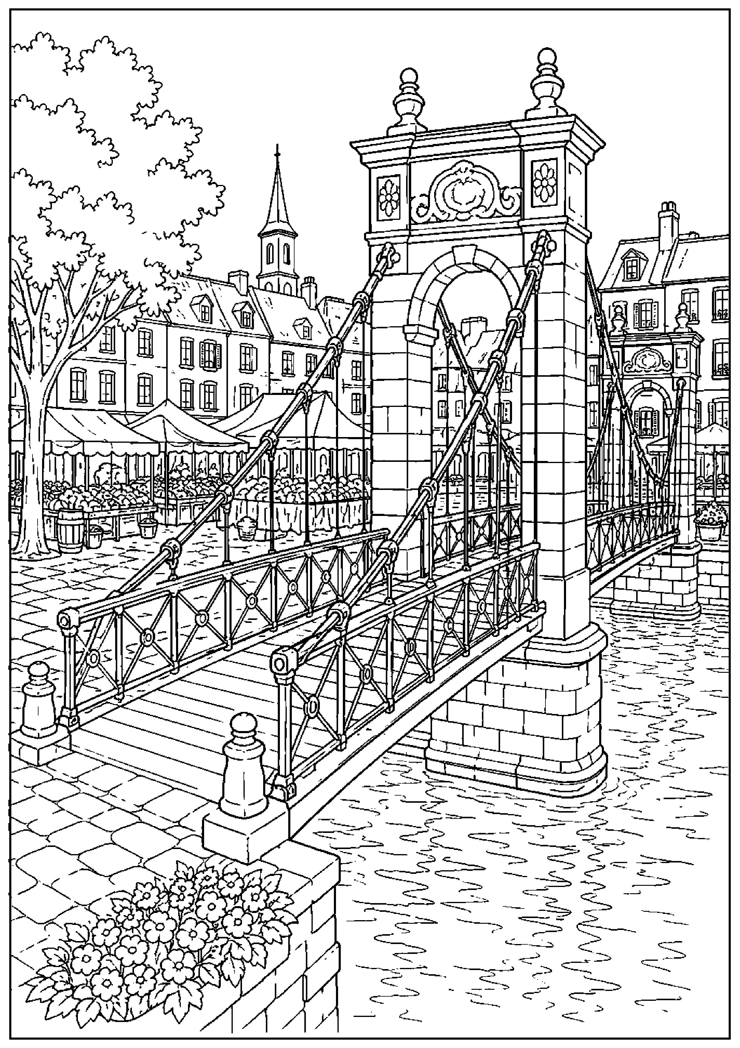Coloriage pont suspendu à imprimer – dessin n°11