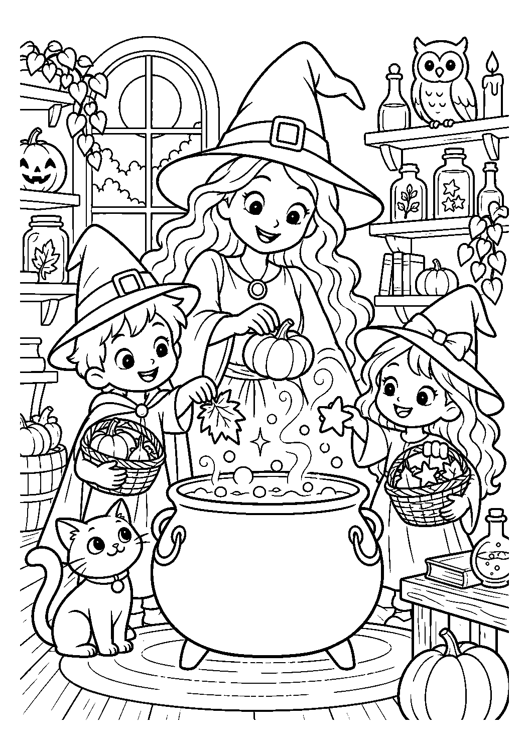 Atelier de potion aux ingrédients magiques à imprimer et colorier