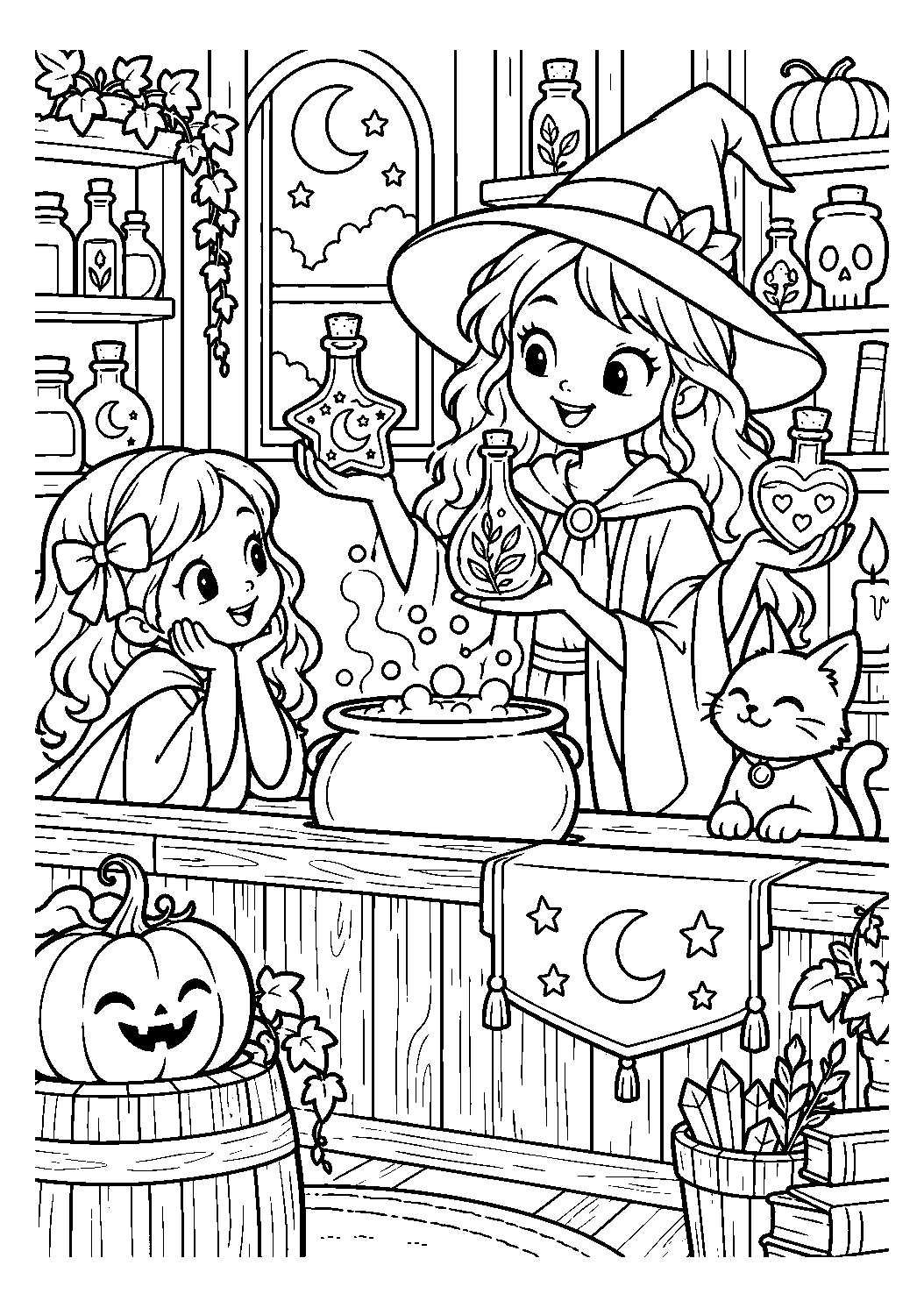 Boutique de potions magiques à imprimer et colorier