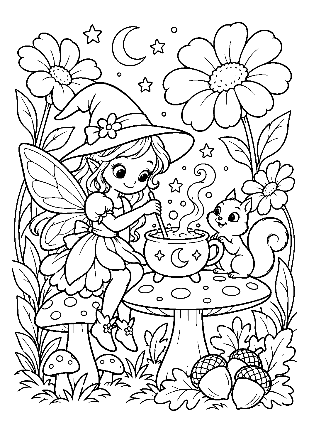 Mini chaudron de la fée sorcière à imprimer et colorier