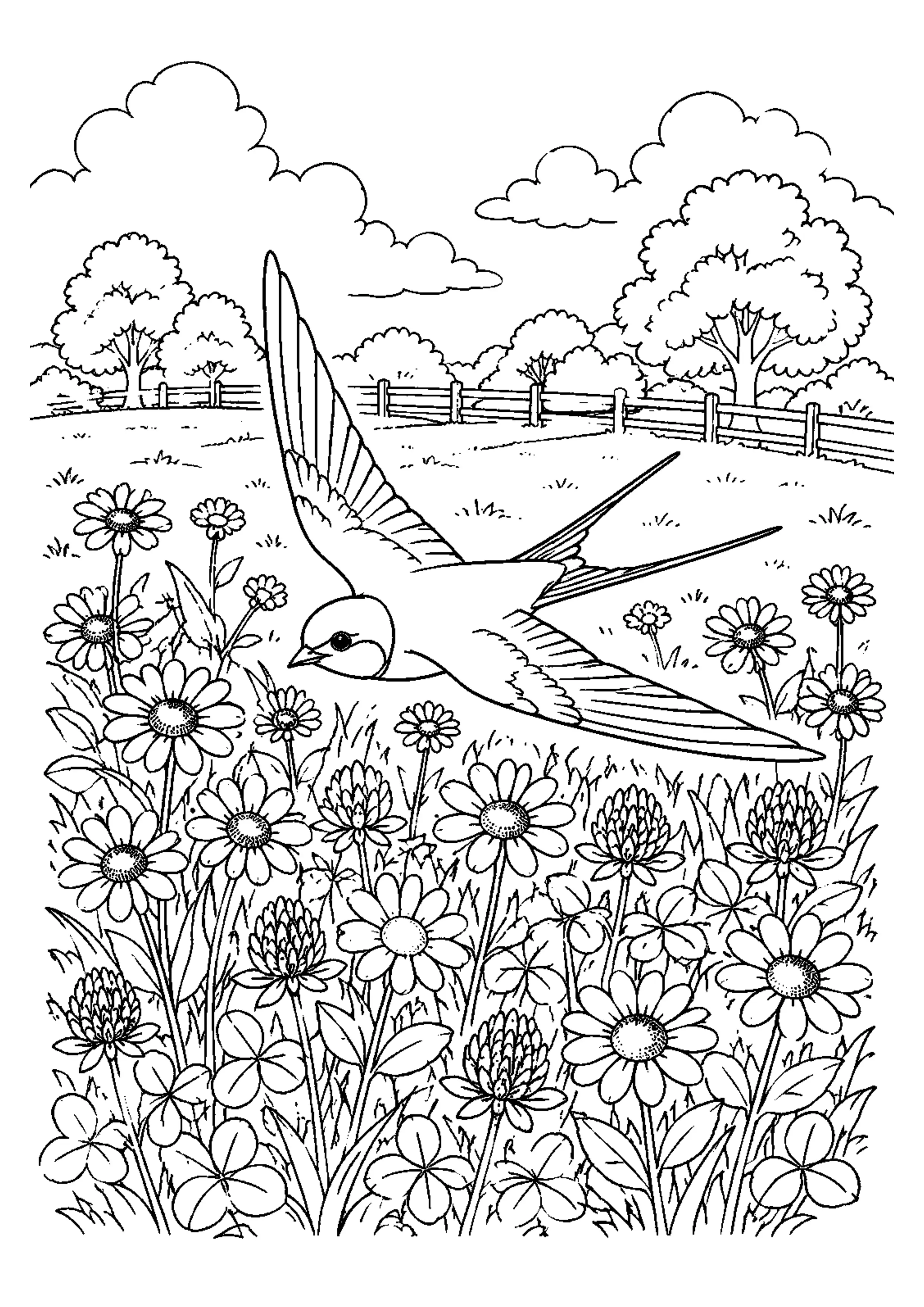 Coloriage Prairie fleurie à imprimer – dessin n°6