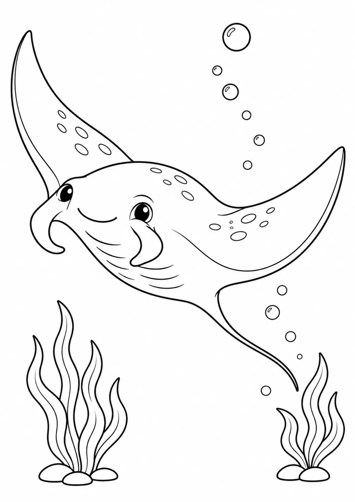 Coloriage raie manta : bulles