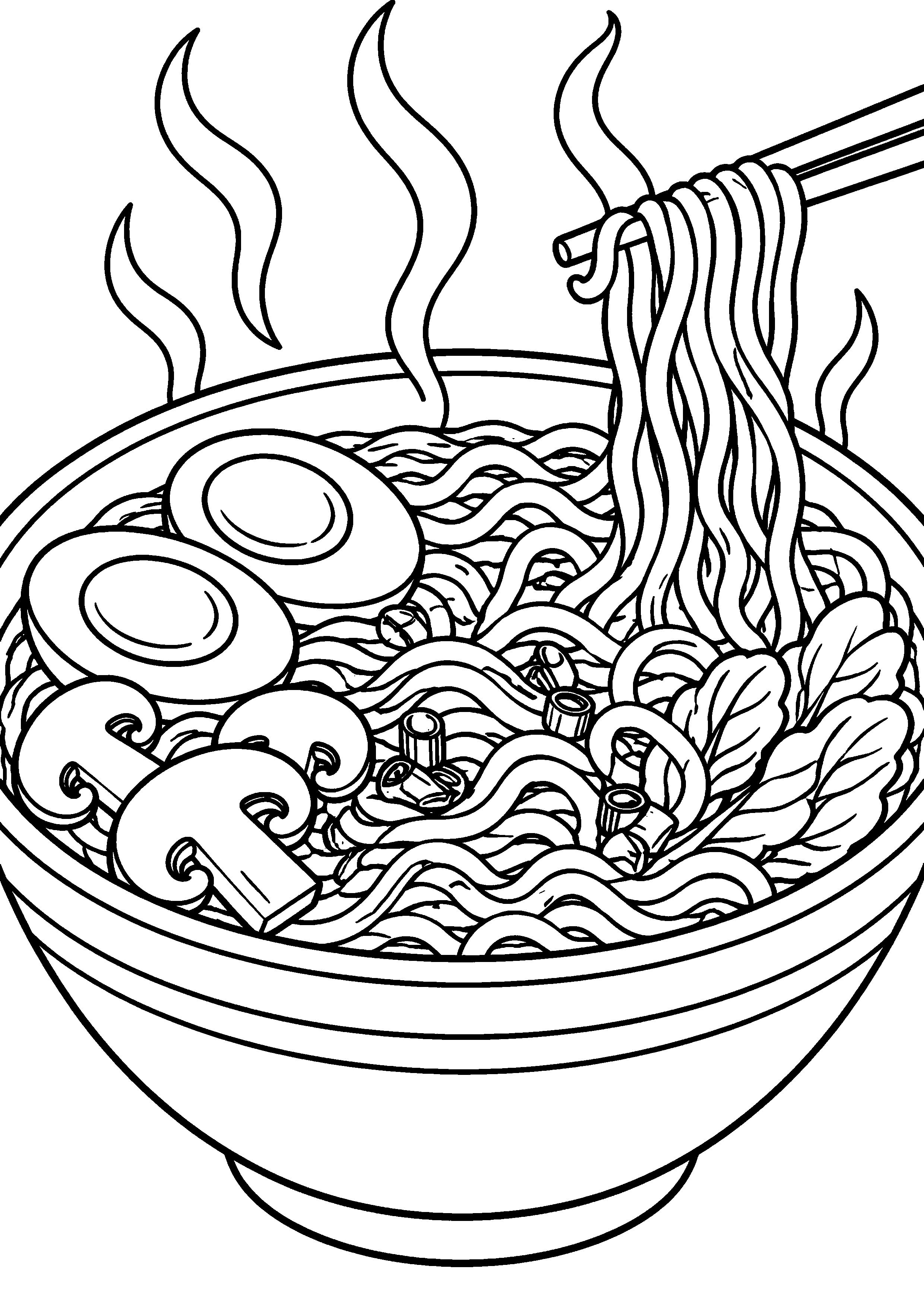 Coloriage ramen dans un grand bol en très gros plan à imprimer