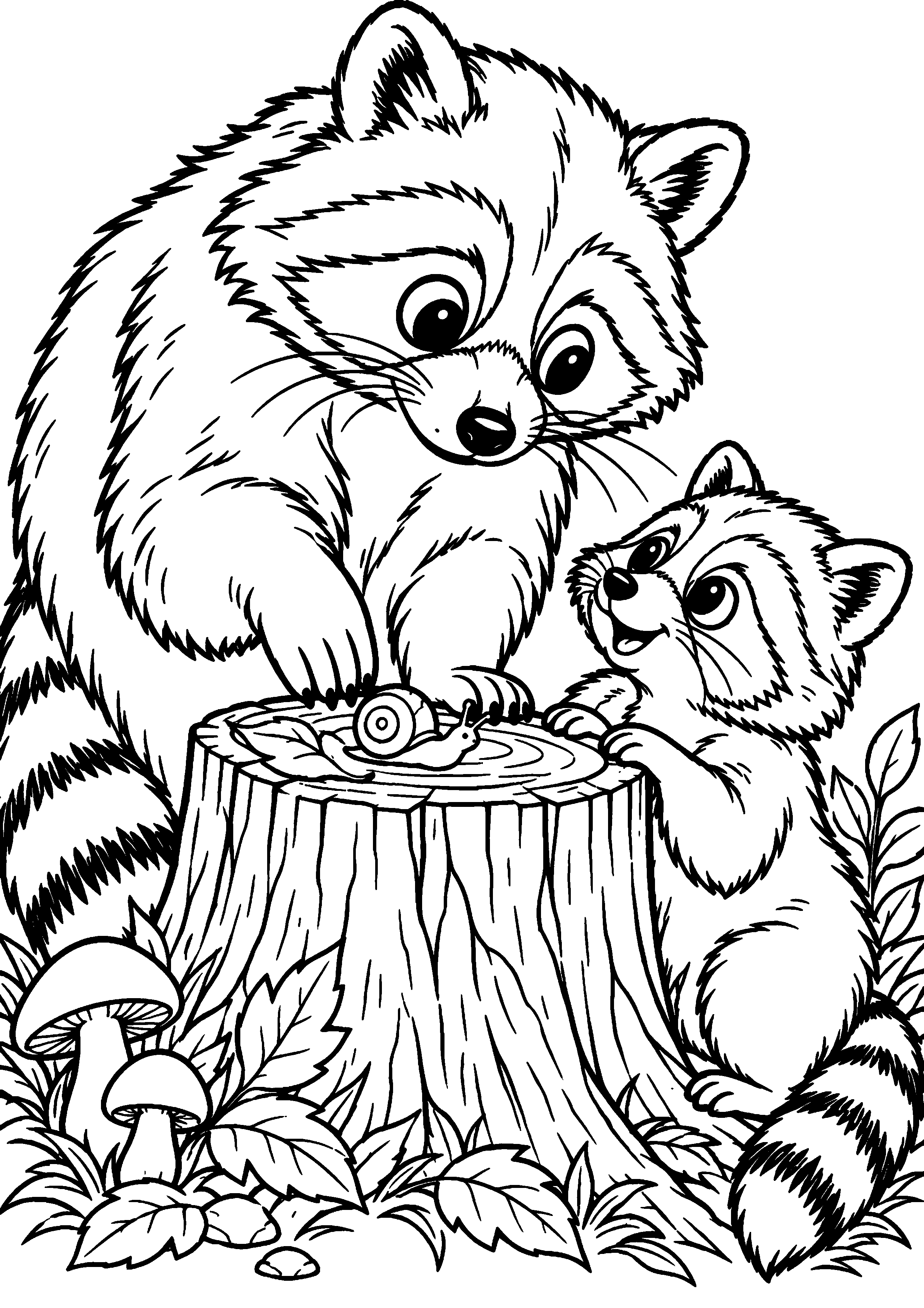 Grand coloriage d’un raton laveur en portrait détaillé montrant son pelage, contours noirs nets sur fond blanc