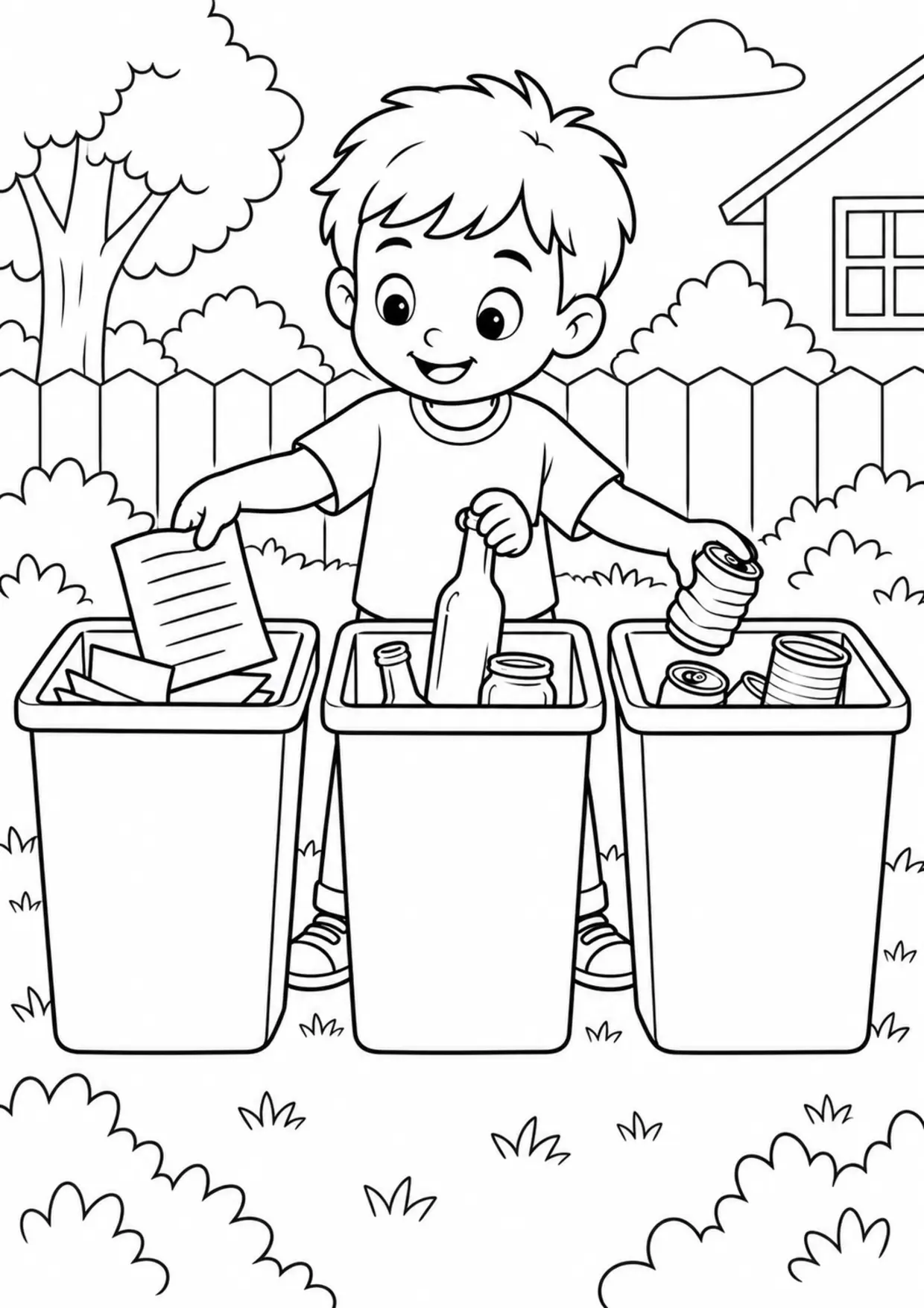 Coloriage recyclage : tri enfant