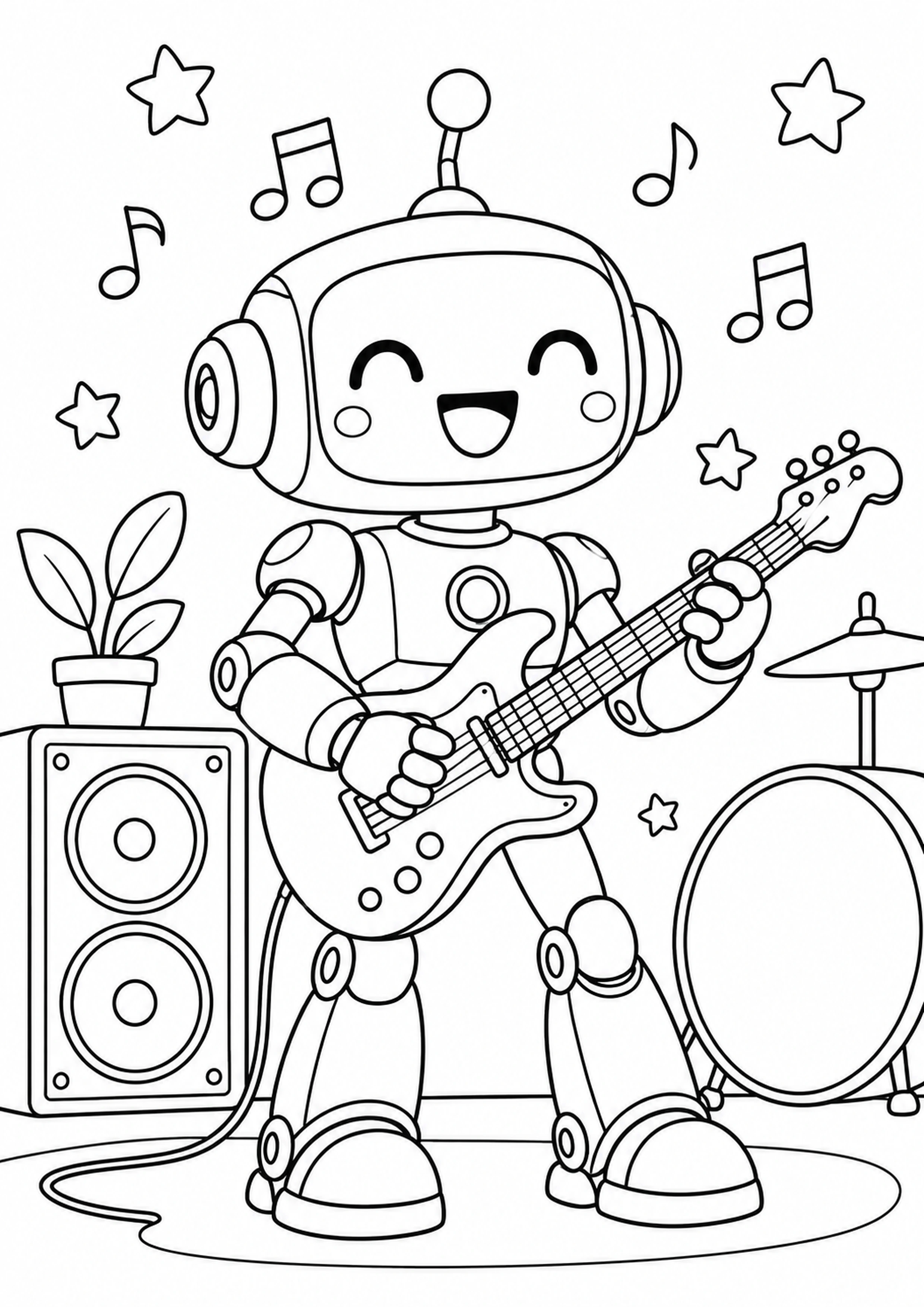 Coloriage robot musicien original à imprimer