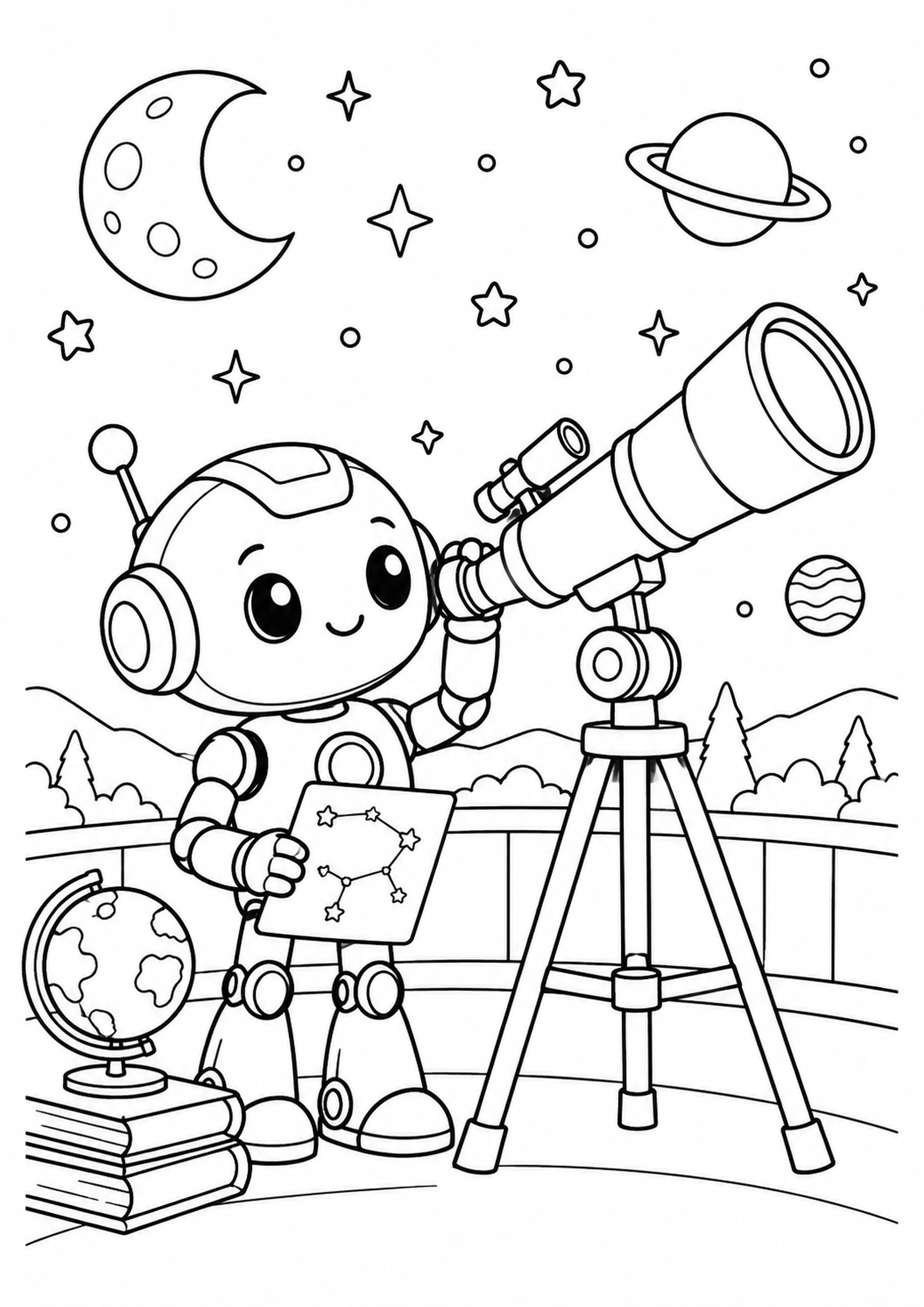 Coloriage robot astronome à imprimer