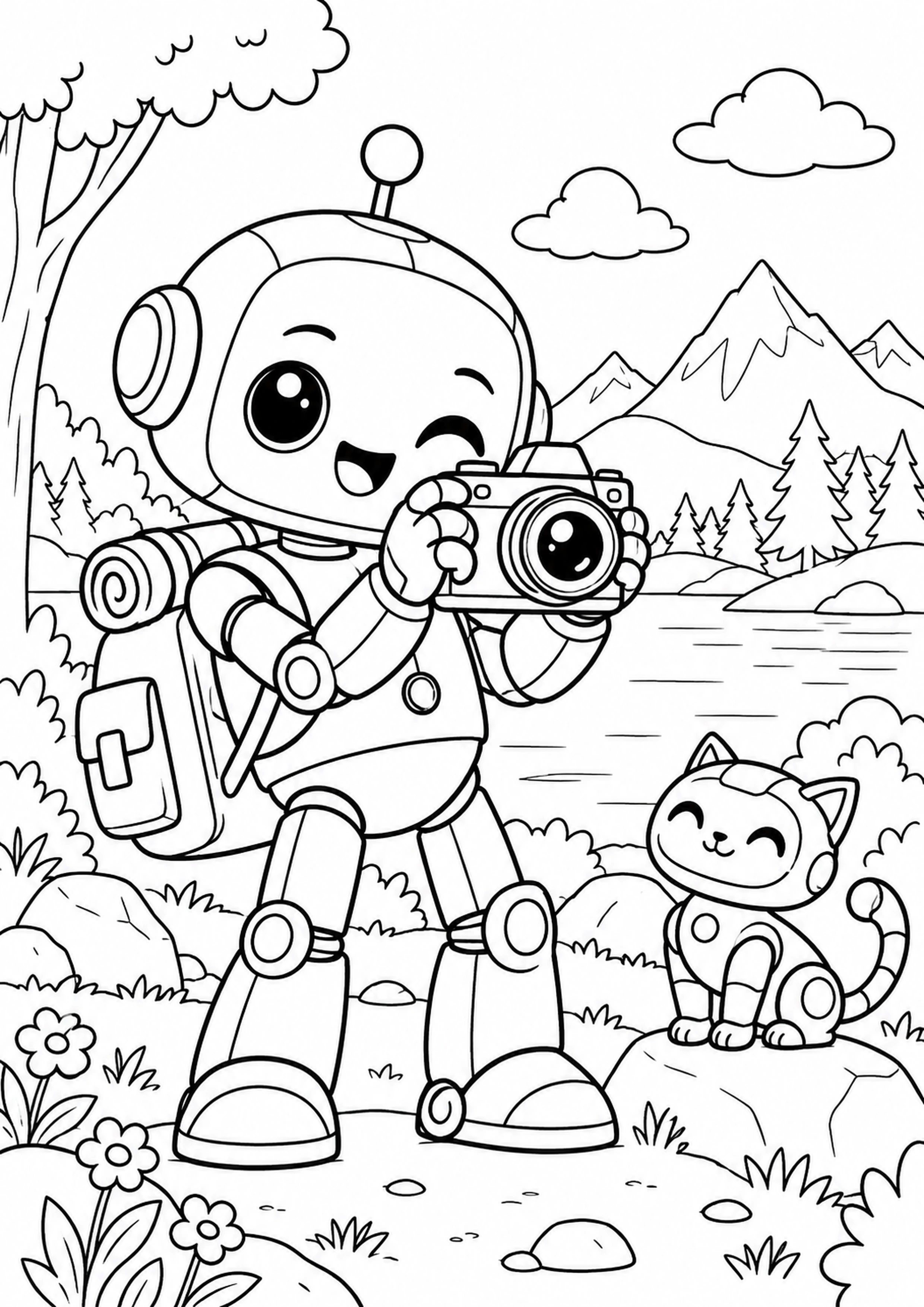 Coloriage robot photographe à imprimer