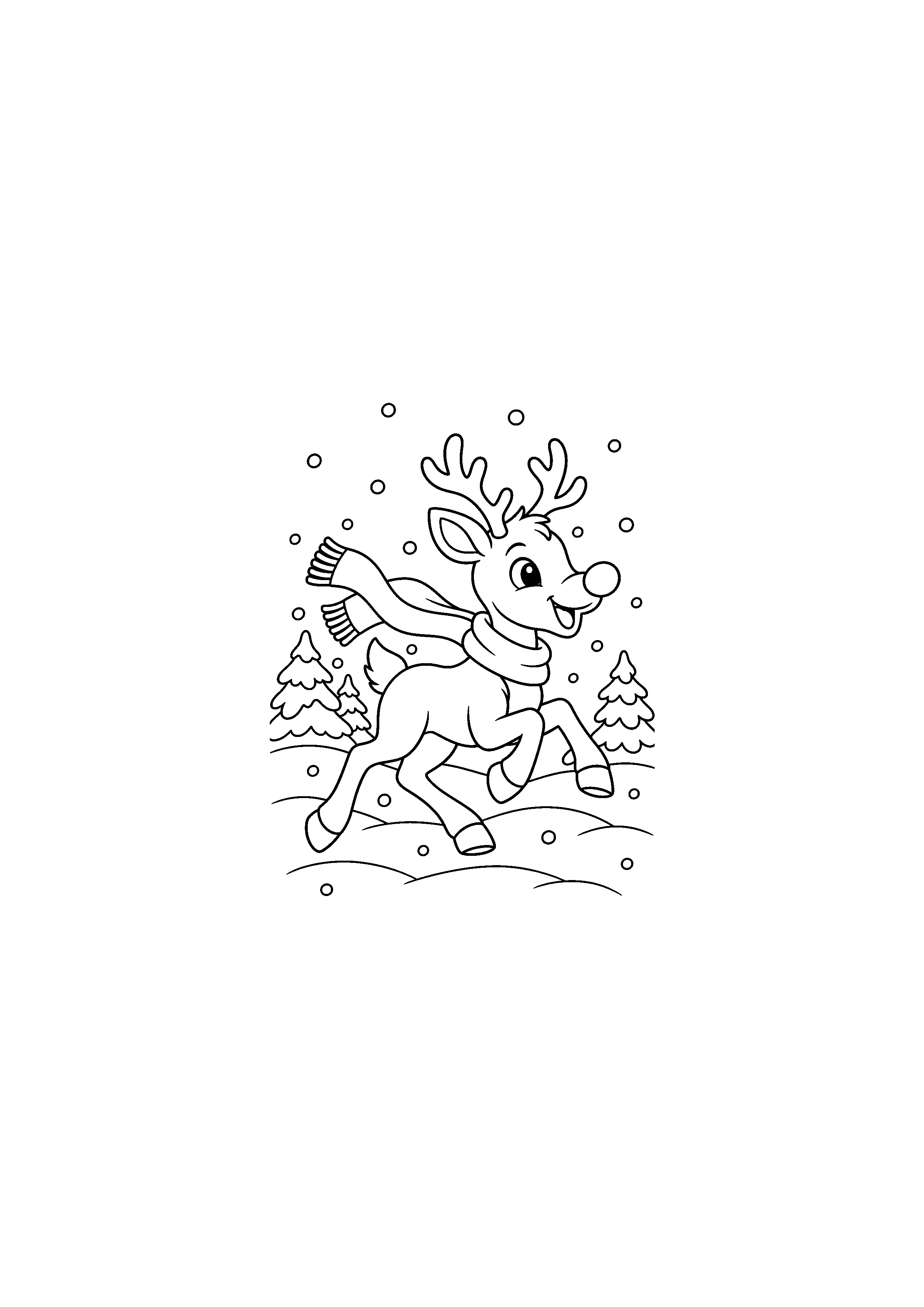 Coloriage Rodolphe courant, composition 2 de Noël à imprimer gratuitement
