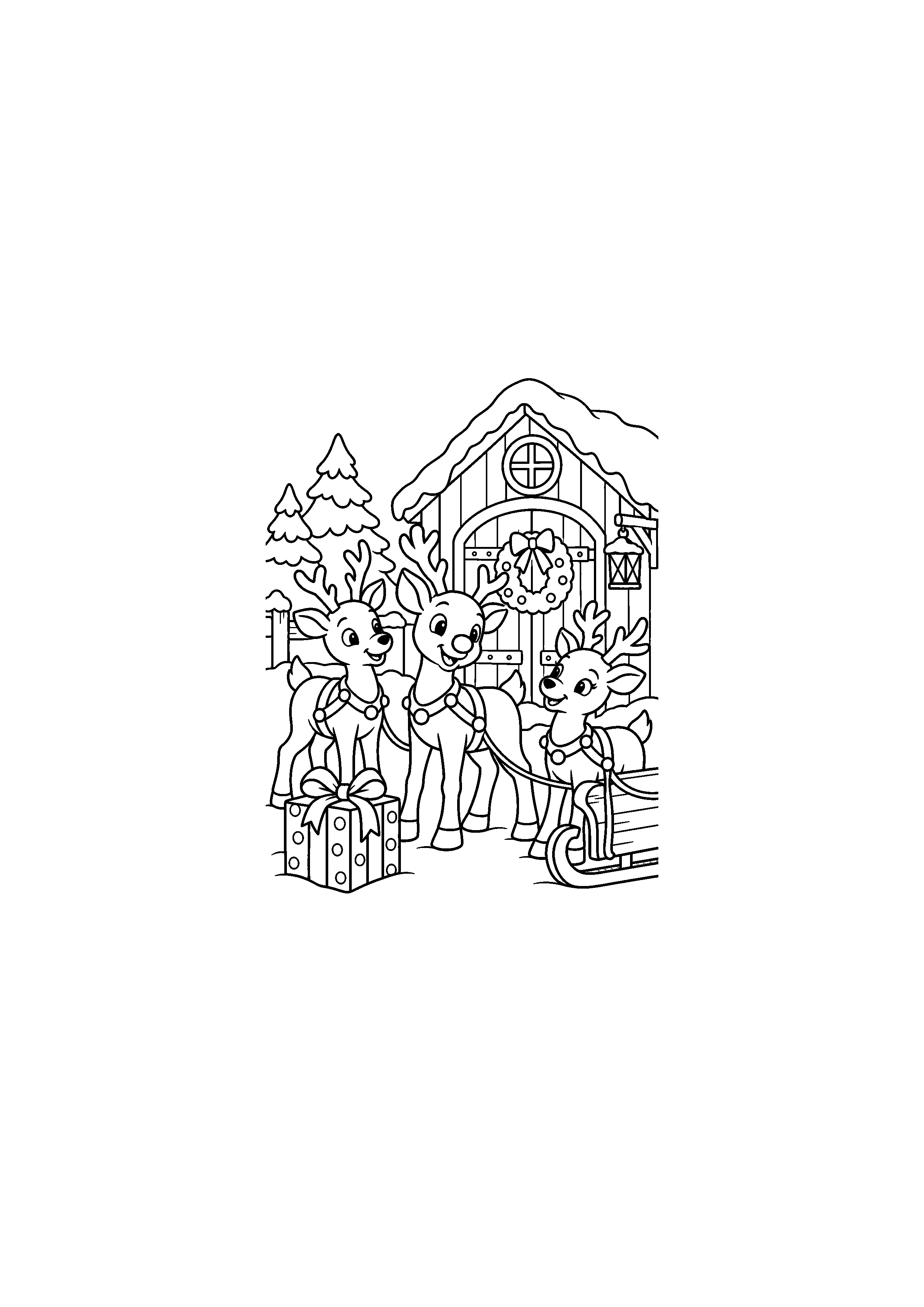 Coloriage Rodolphe courant, composition 10 de Noël à imprimer gratuitement