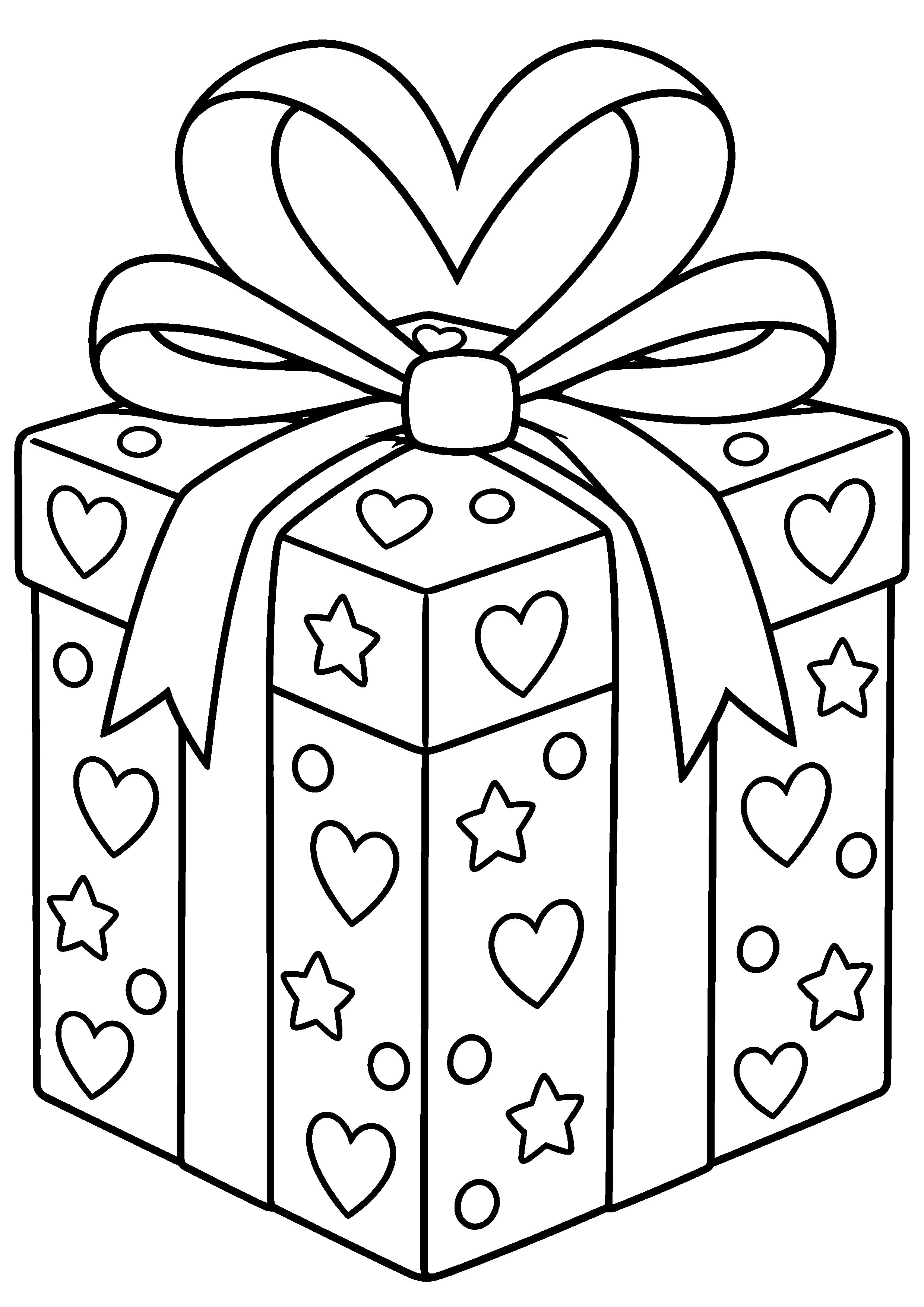 Grande boîte cadeau décorée d'un ruban en cœur à colorier